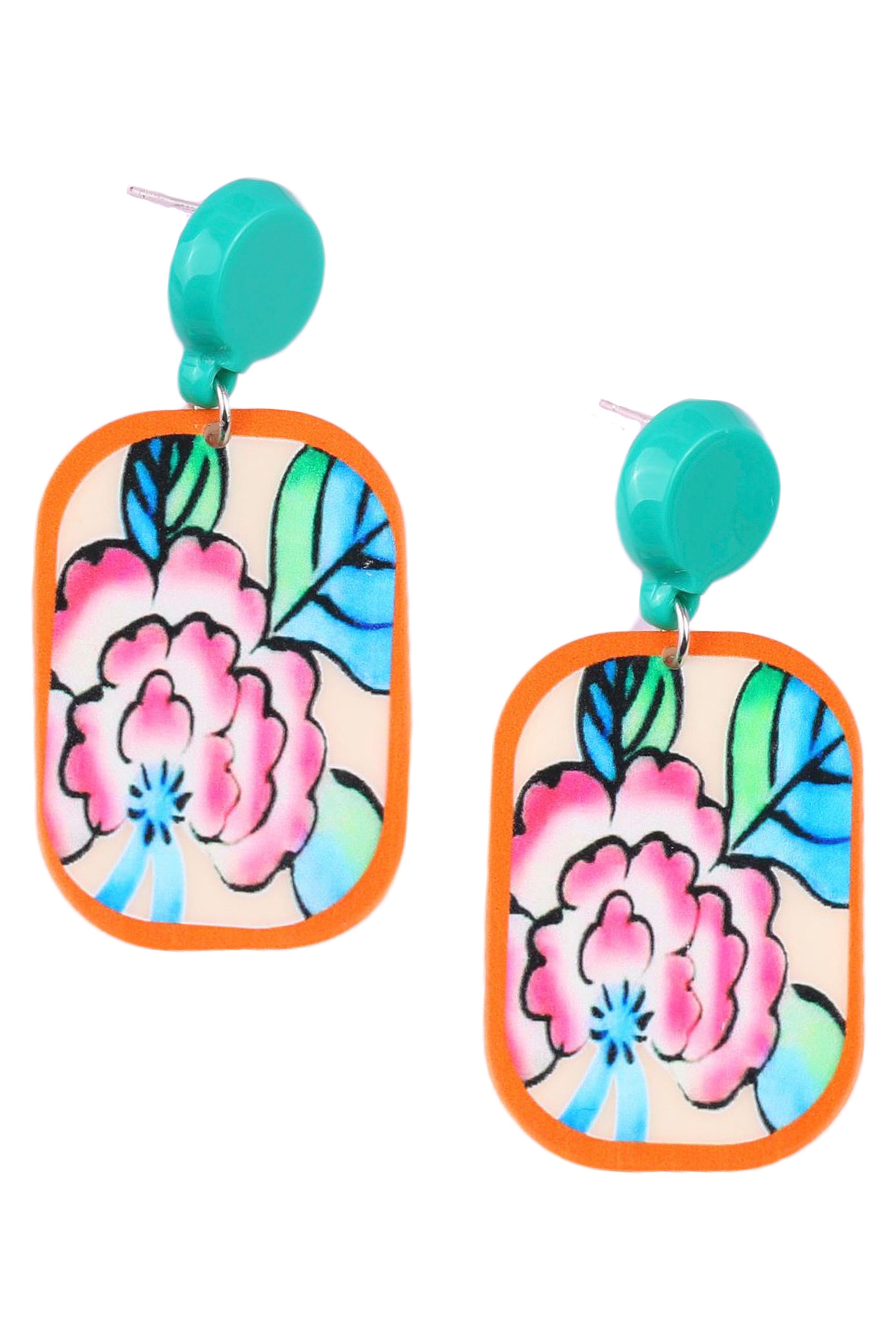 Floral Rectangle Acrylic Earrings E6885