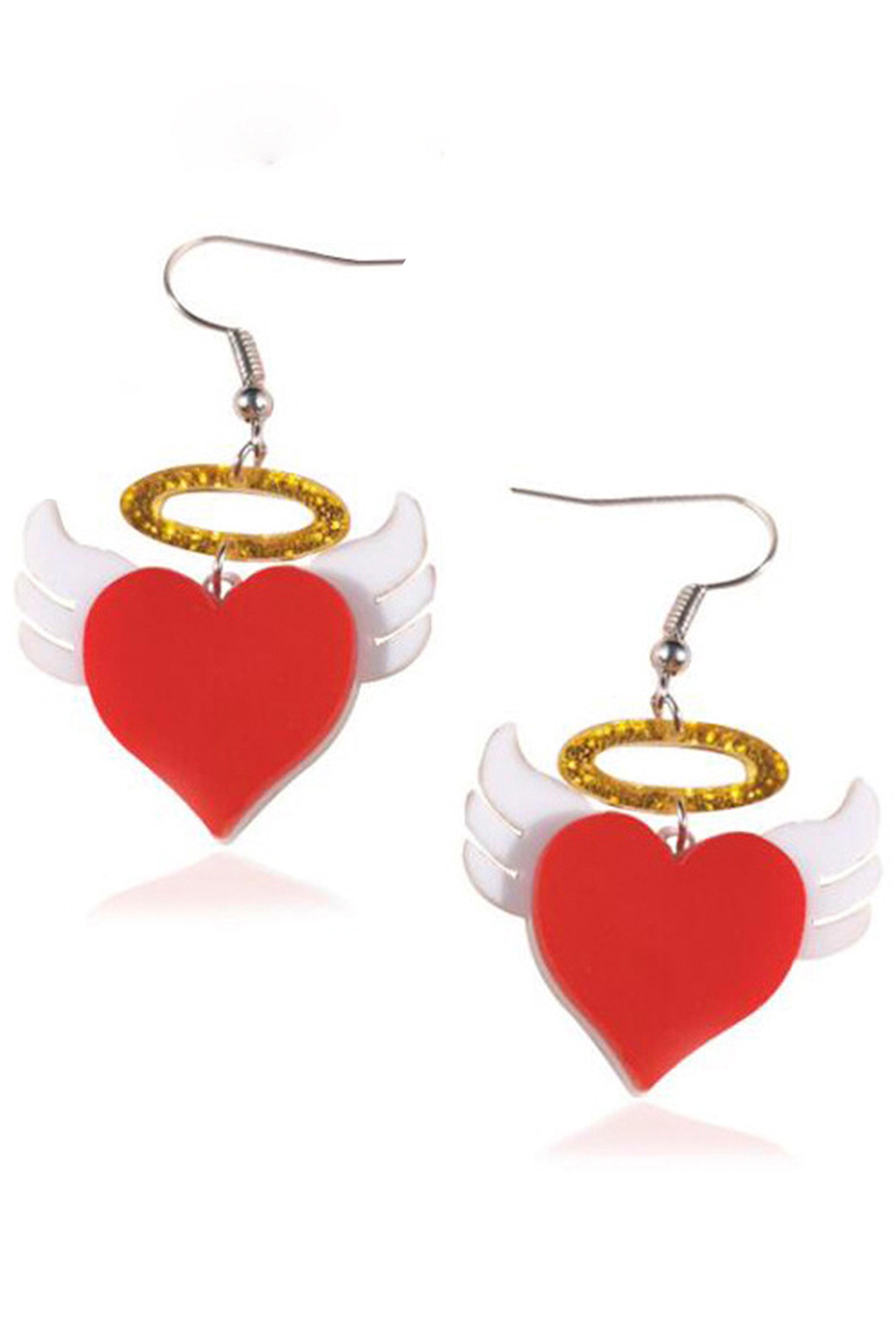 Pendientes acrílicos con alas de corazón E6890