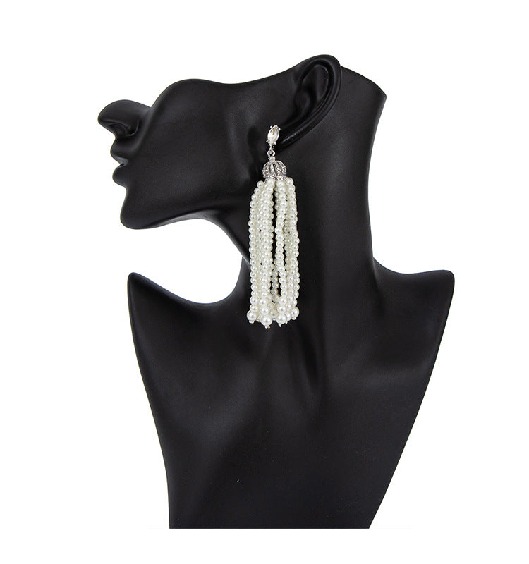 Pendientes de borlas con cuentas de perlas E6909