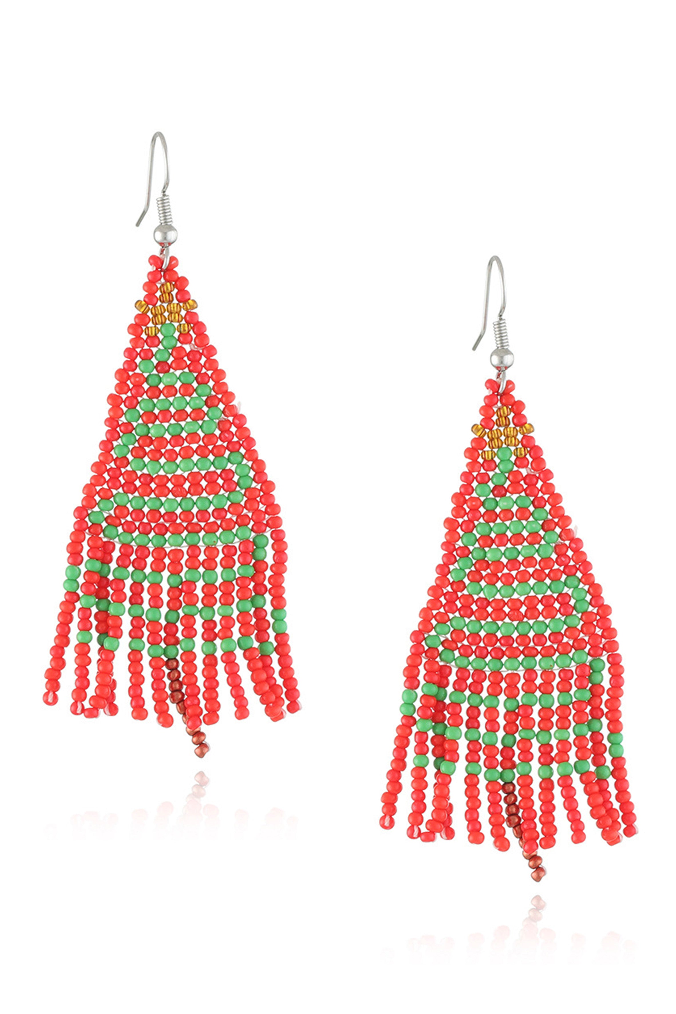 Christmas Tree Seed Bead Tassel Earrings E6958