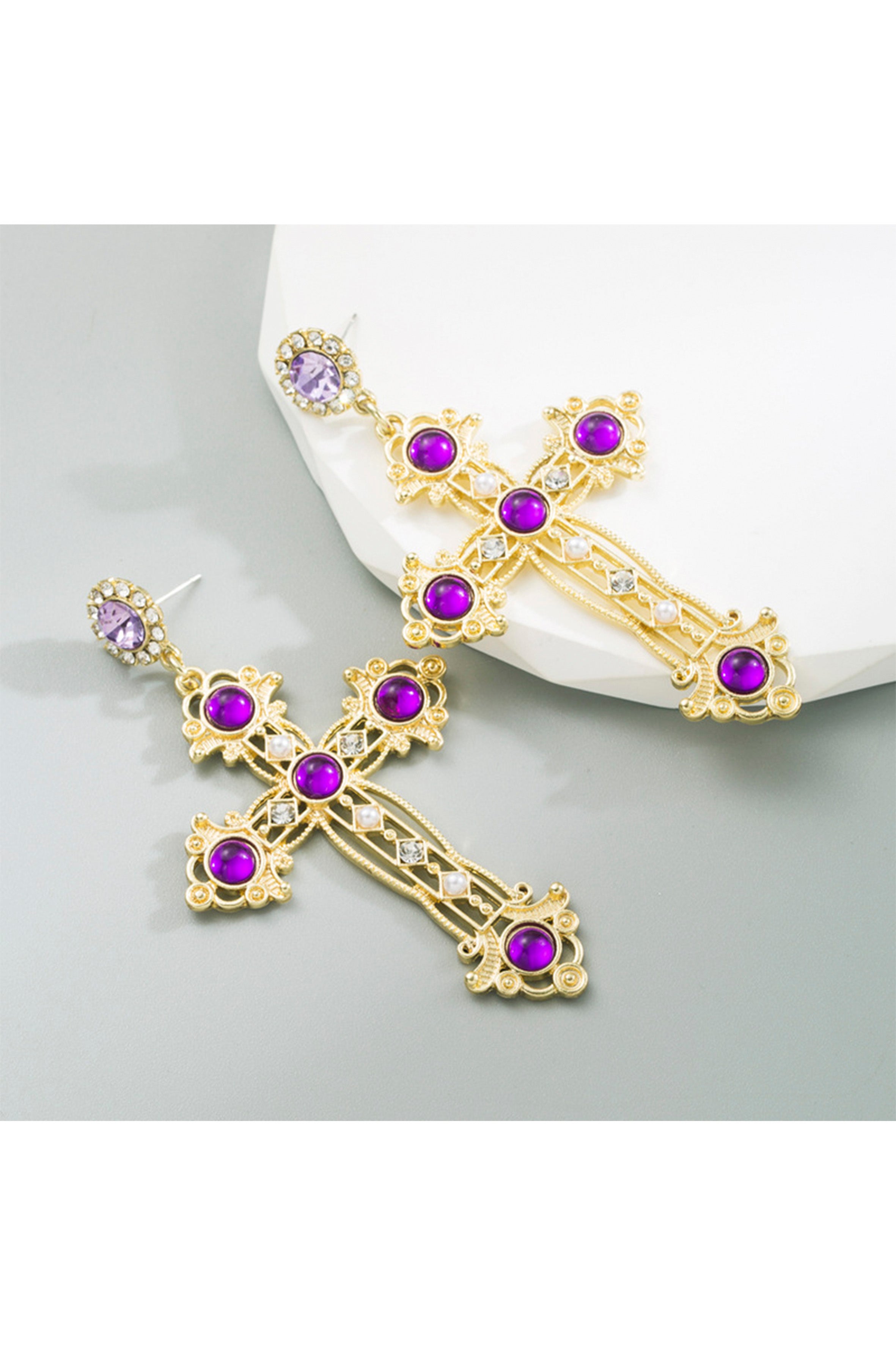 Pendientes de diamantes de imitación en forma de cruz E6996