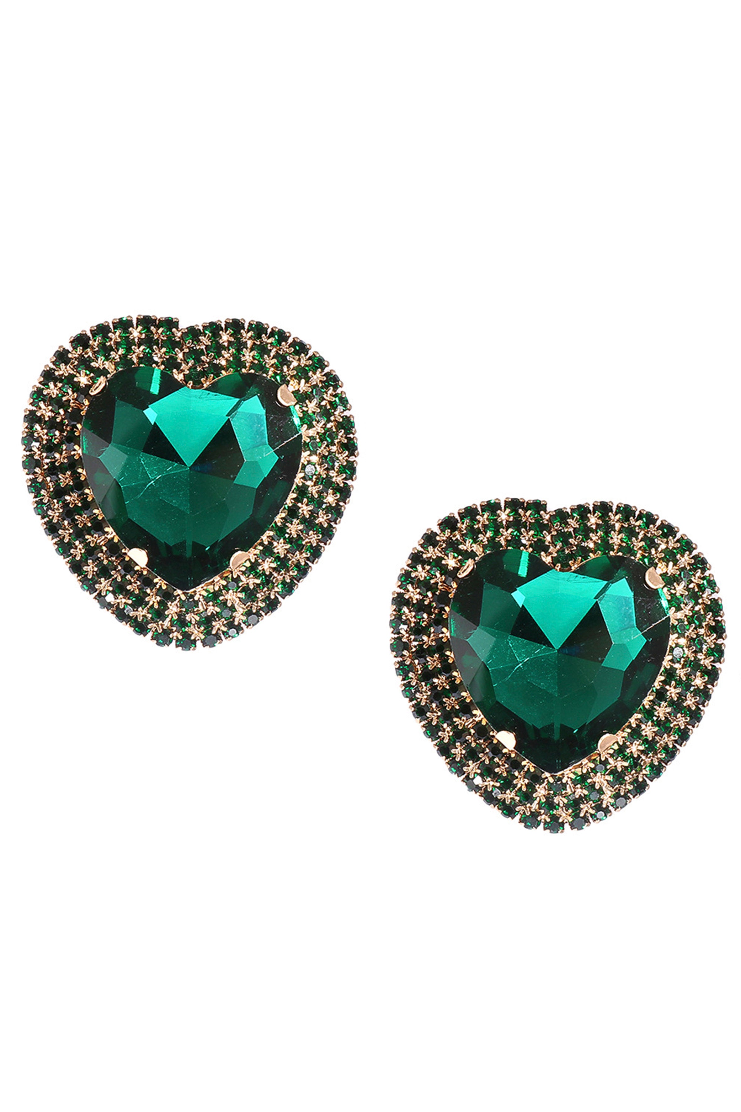 Pendientes de corazón con diamantes de imitación E7014