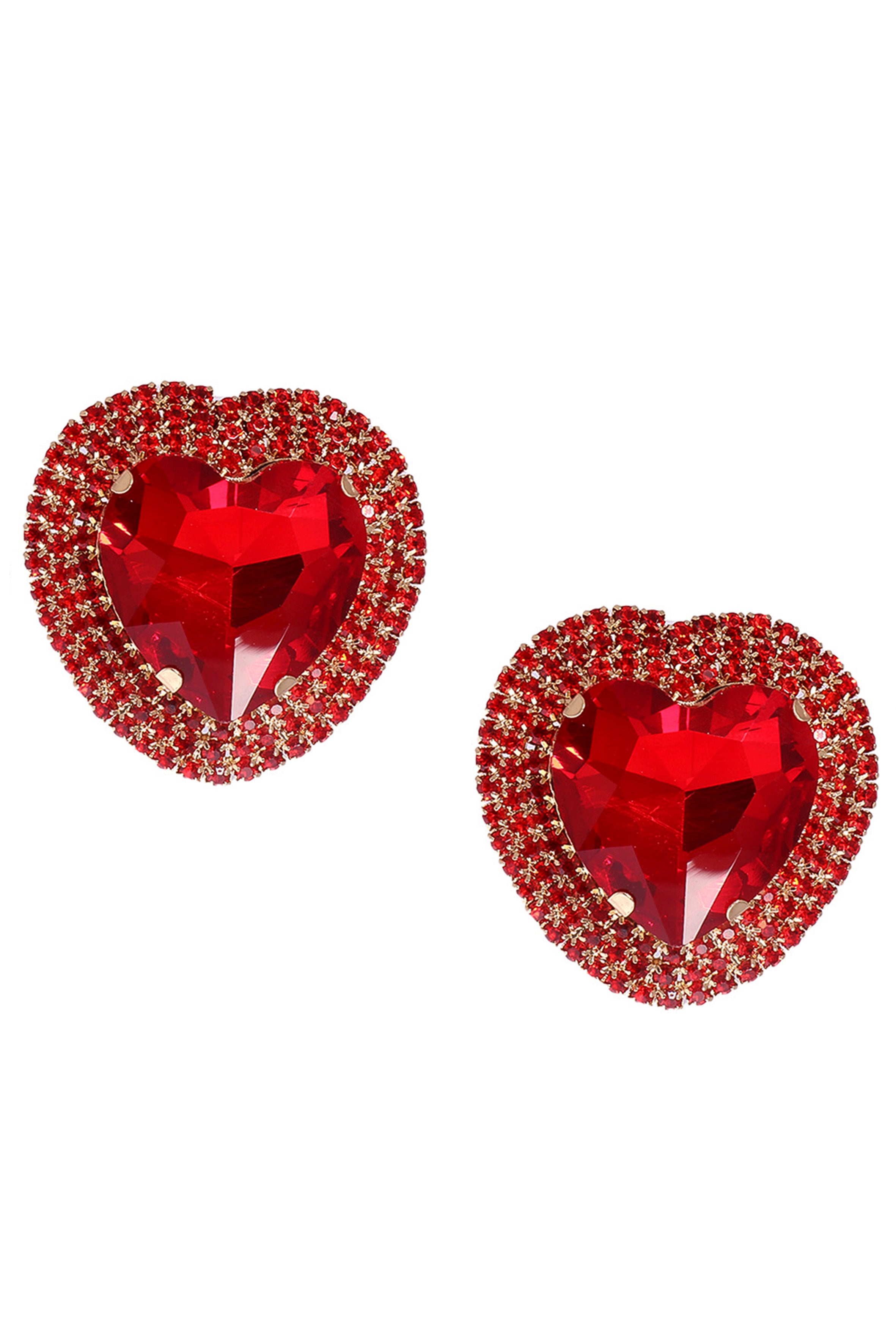 Pendientes de corazón con diamantes de imitación E7014