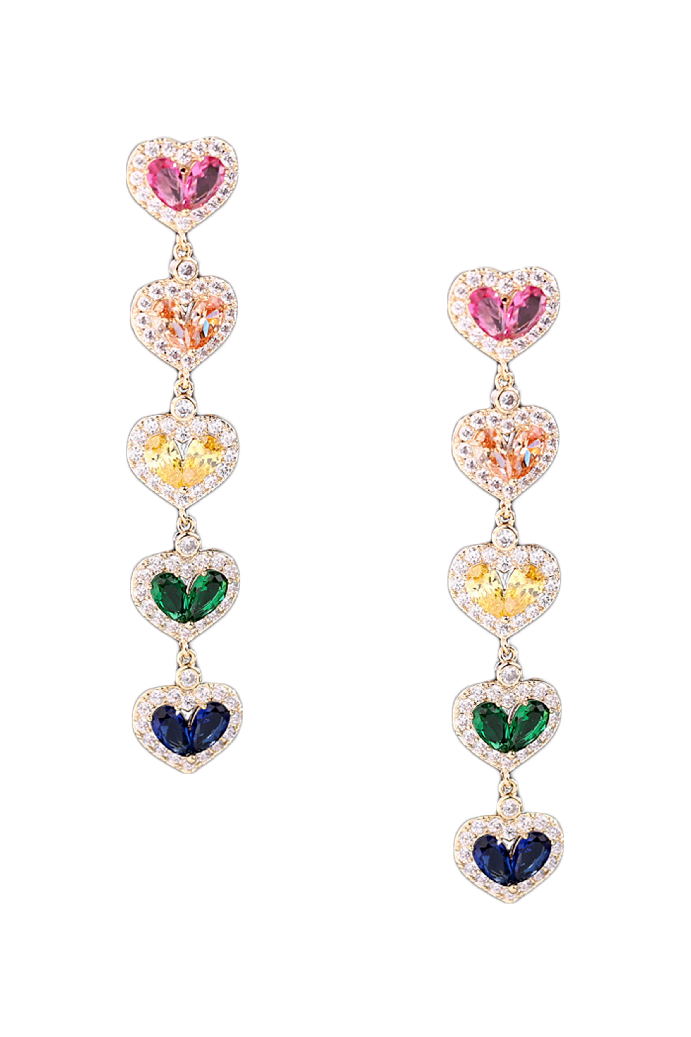 Pendientes de cadena con circonitas cúbicas en forma de corazón E7024