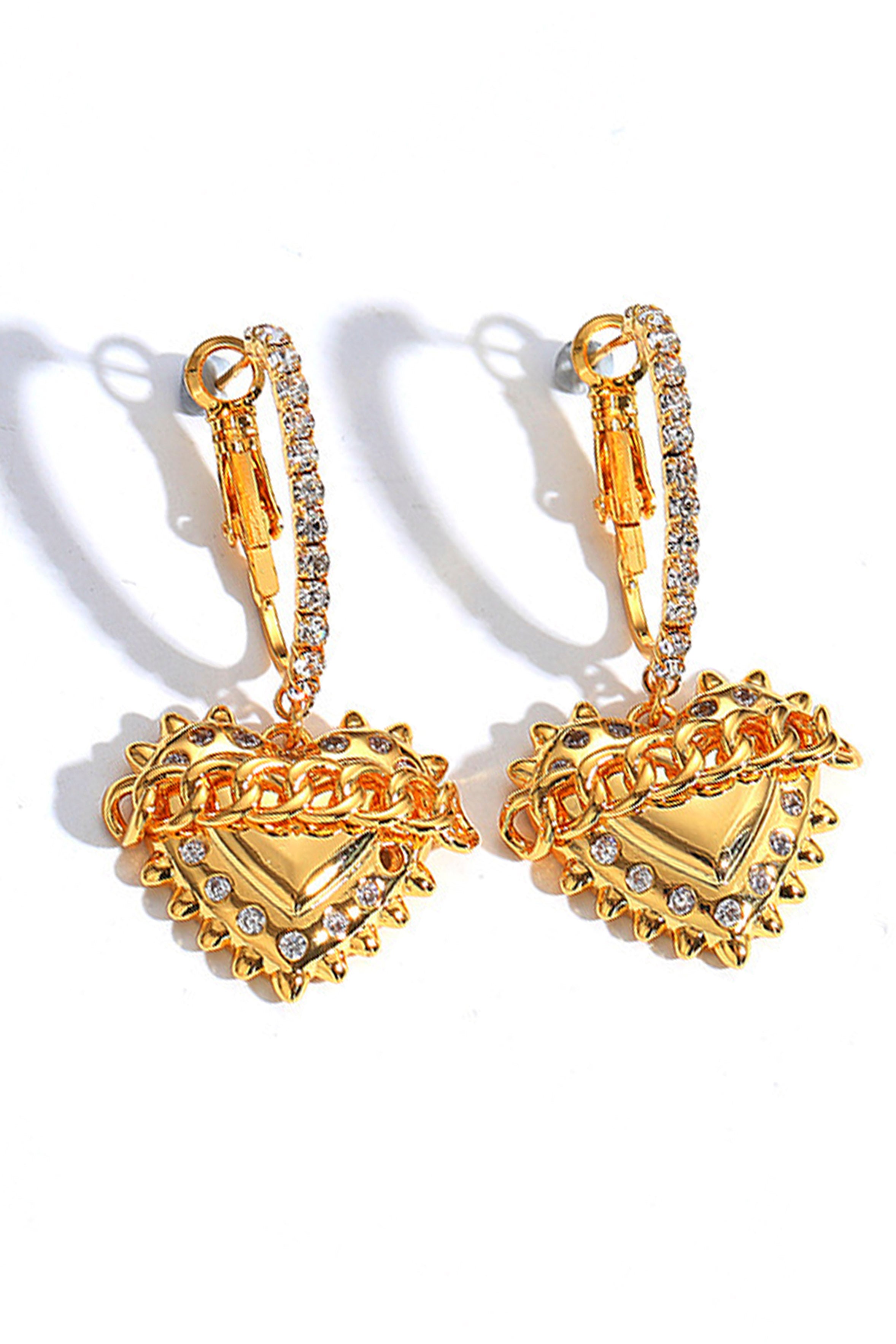 Pendientes de aro con diamantes de imitación en forma de corazón E7104