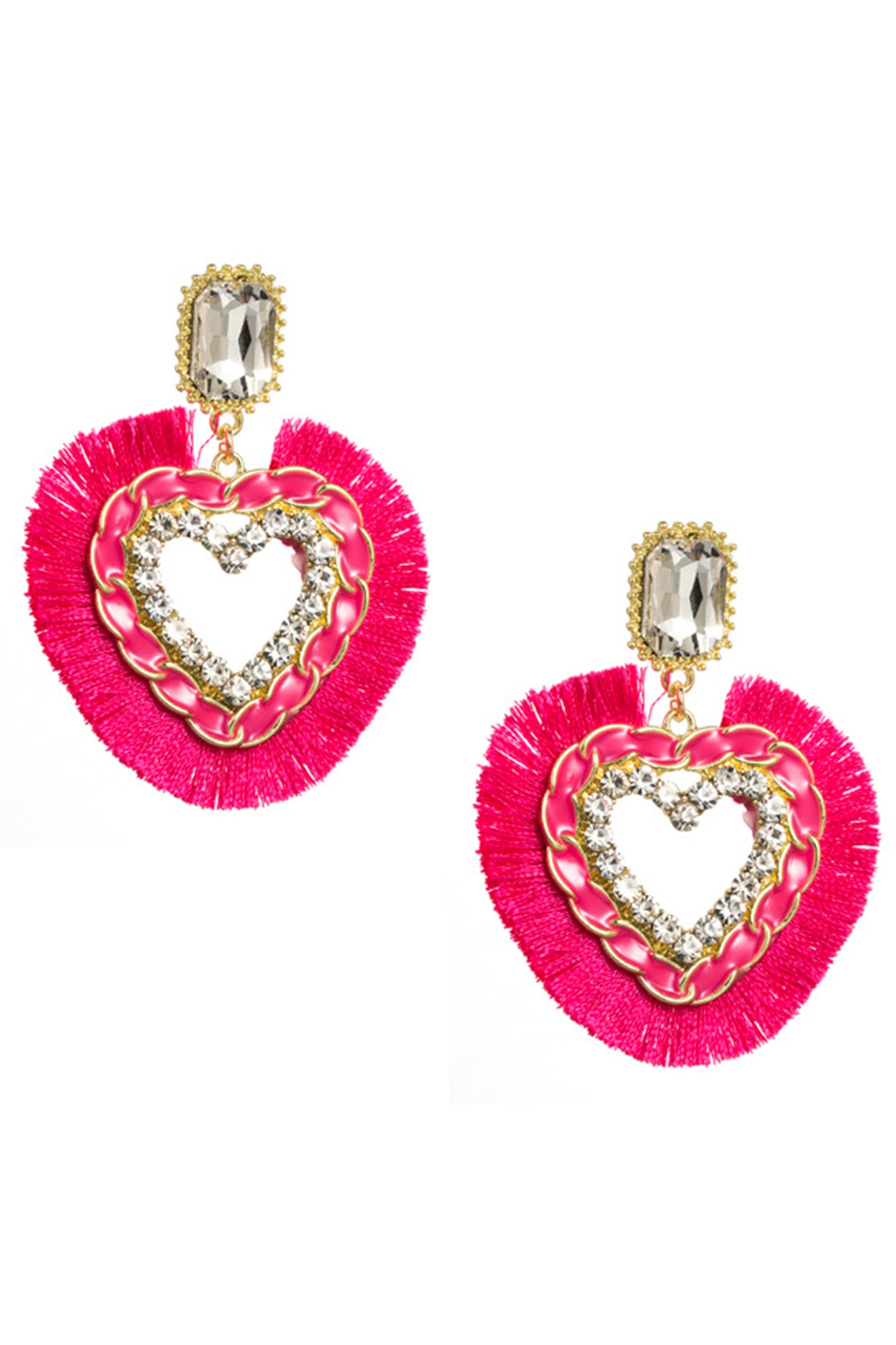 Pendientes de borlas con diamantes de imitación en forma de corazón E7112