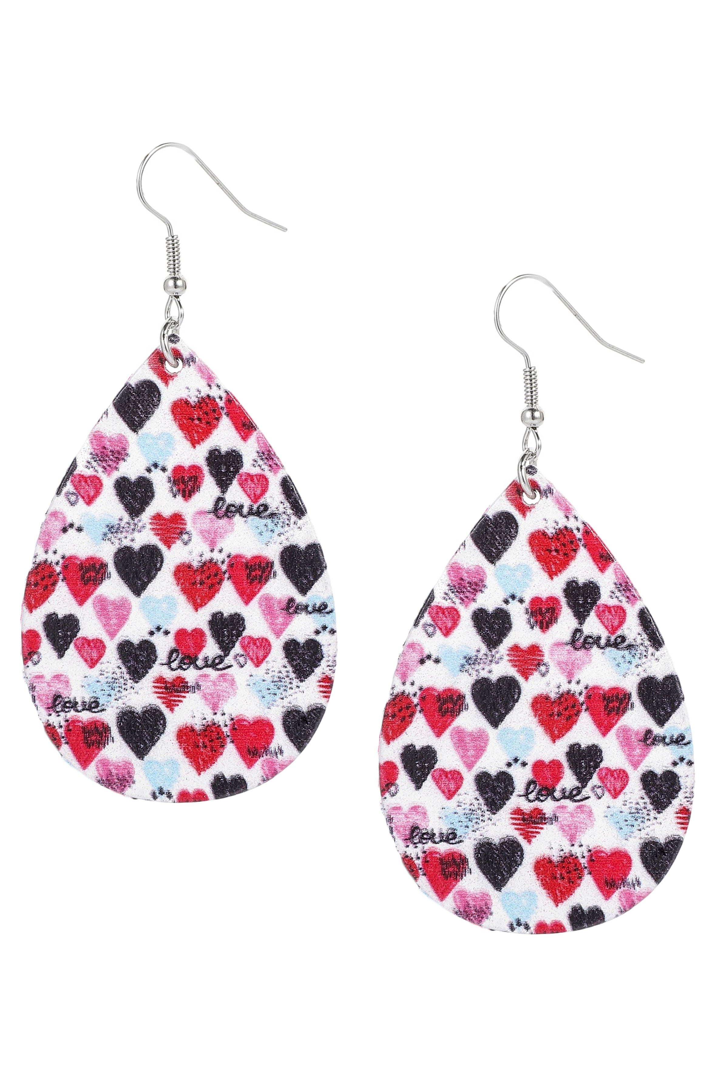 Heart Pattern Teardrop Wooden Earrings E7149