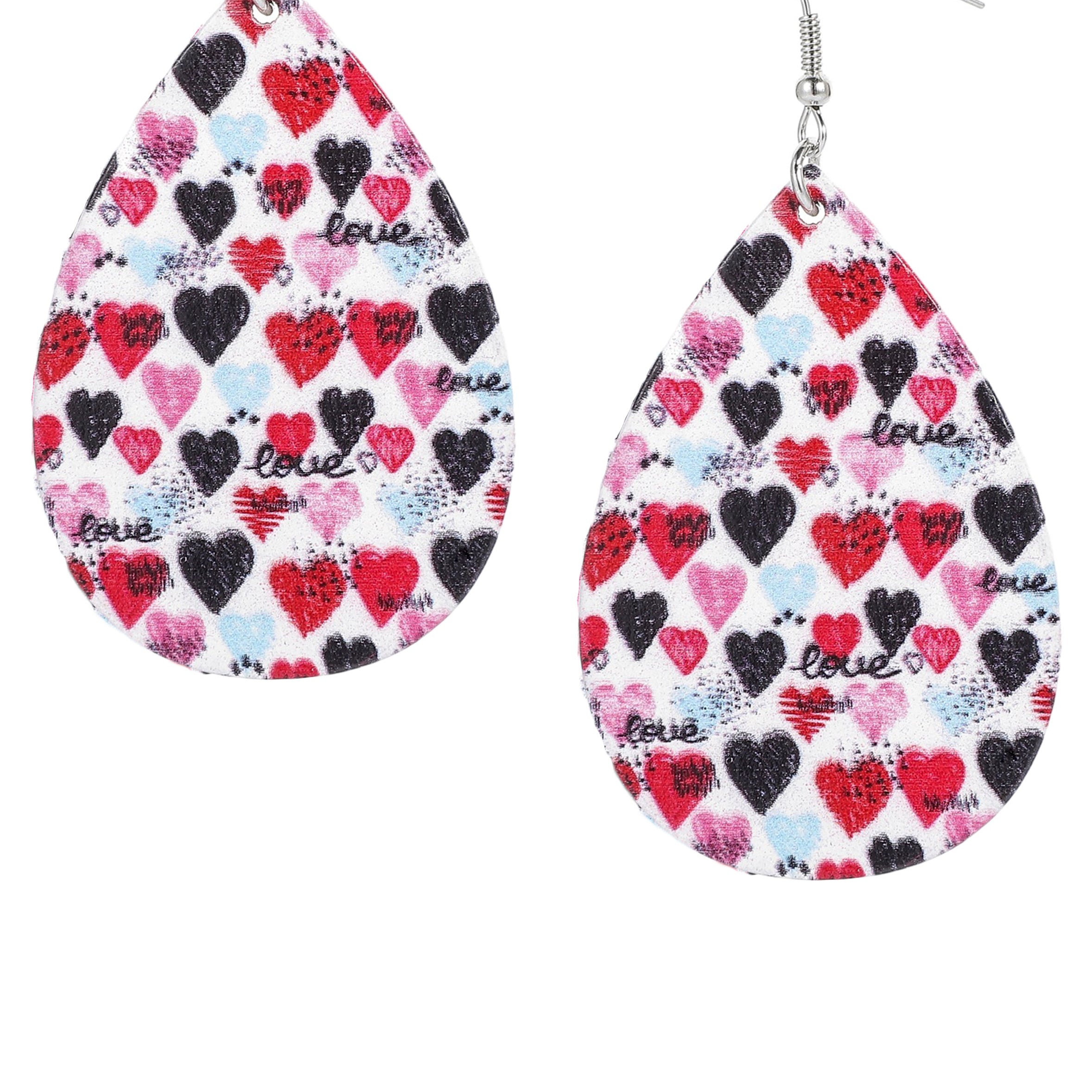 Heart Pattern Teardrop Wooden Earrings E7149