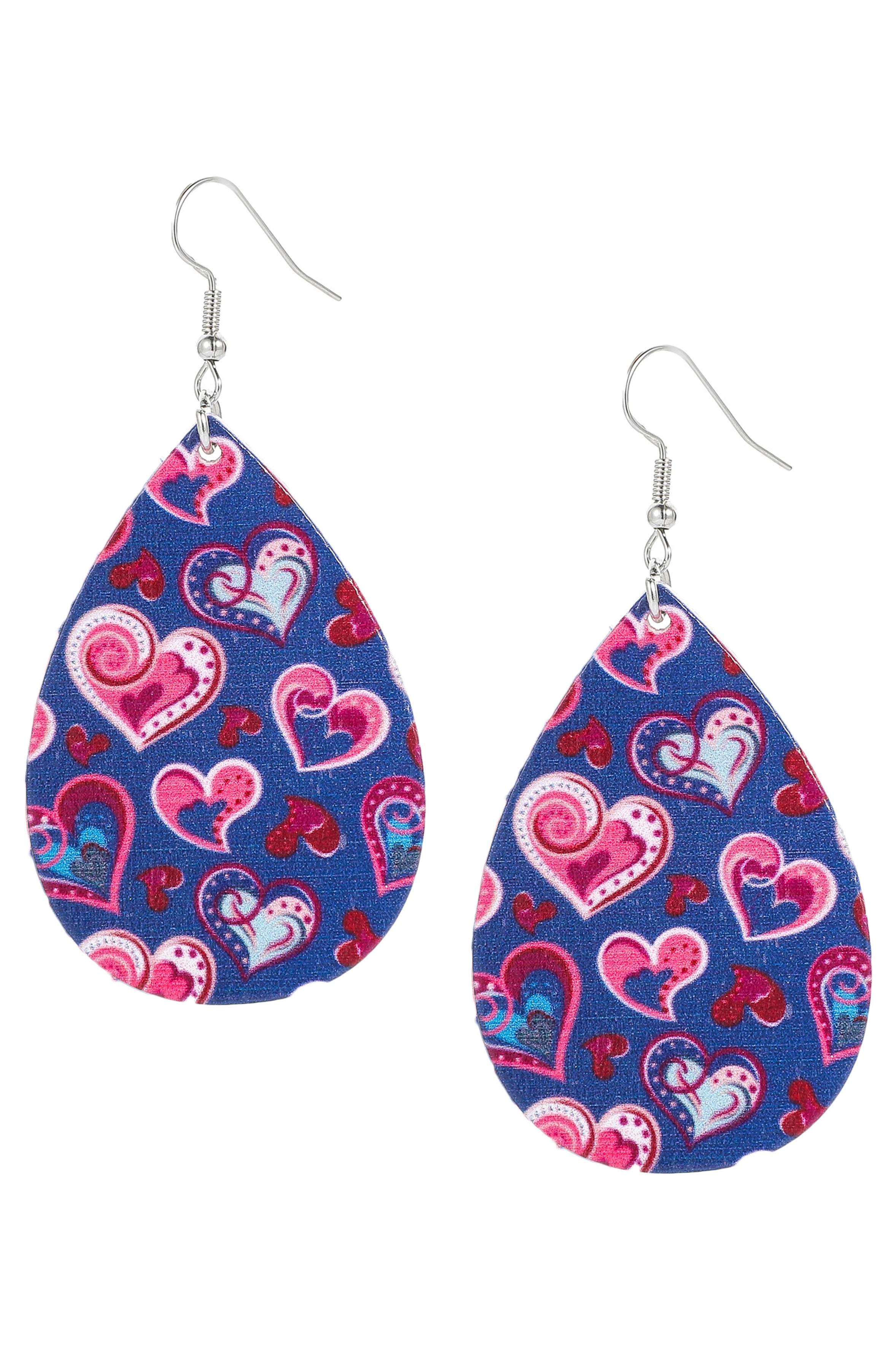 Heart Pattern Teardrop Wooden Earrings E7150