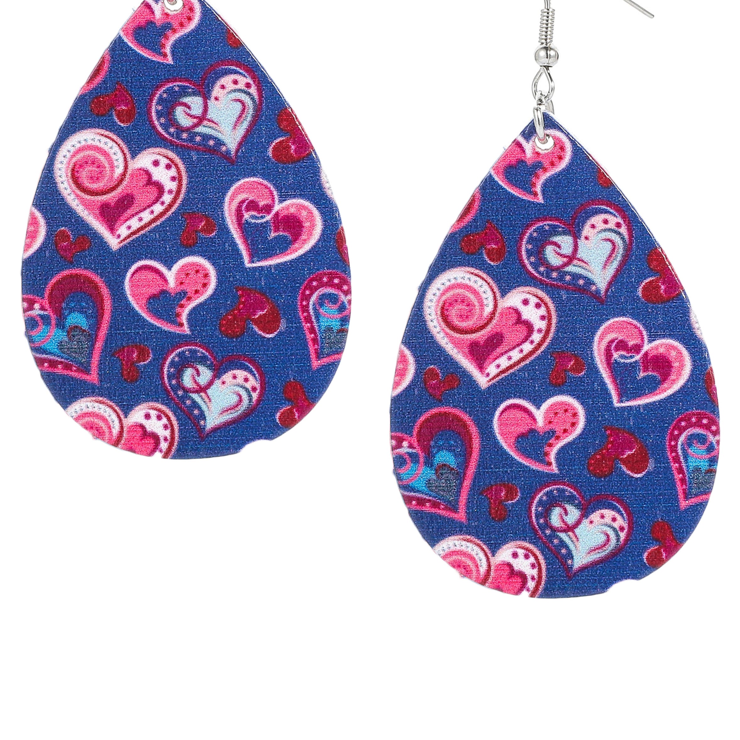 Heart Pattern Teardrop Wooden Earrings E7150