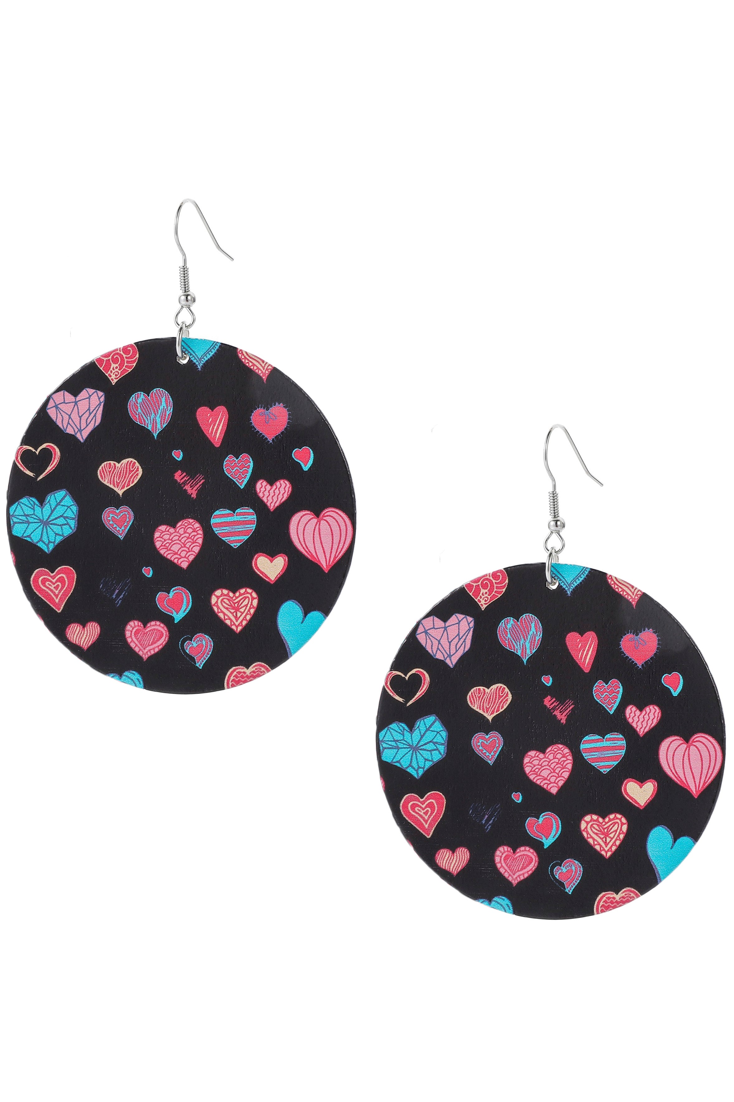 Heart Pattern Circle Wooden Earrings E7152