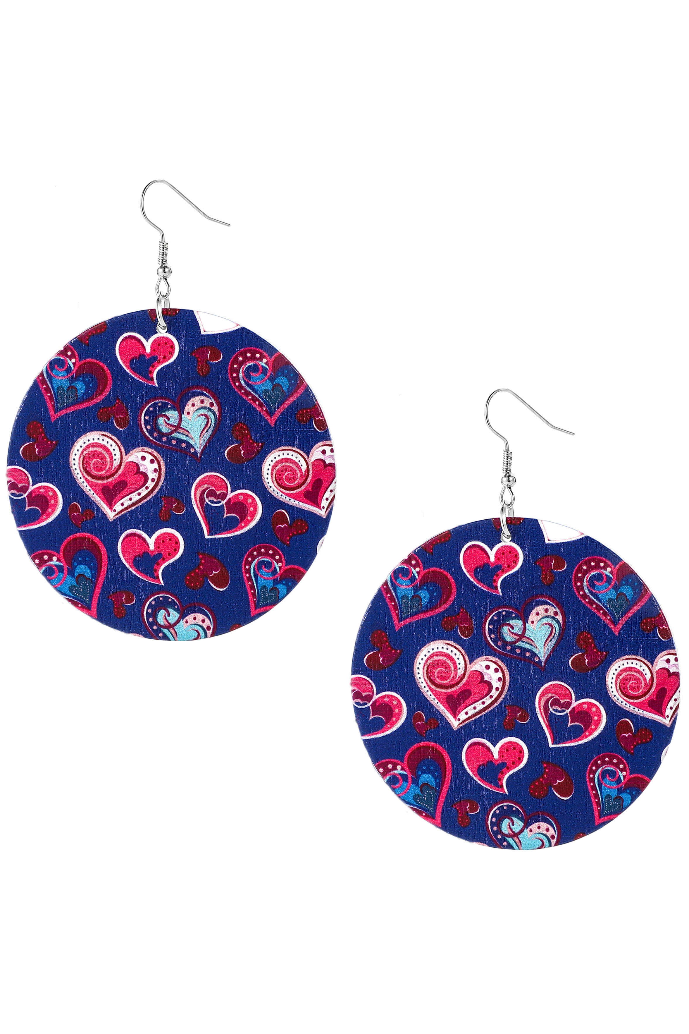 Heart Pattern Circle Wooden Earrings E7153
