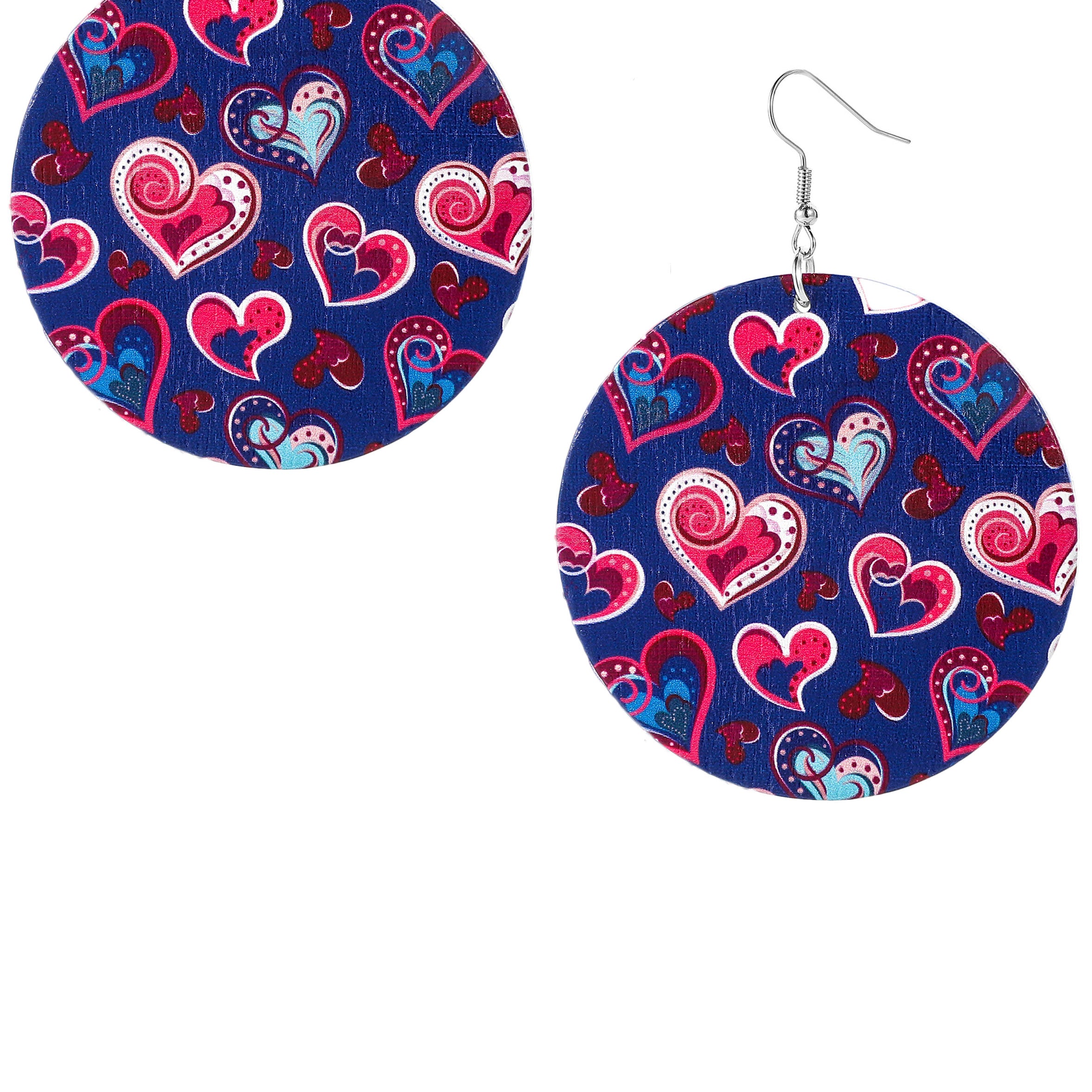 Heart Pattern Circle Wooden Earrings E7153