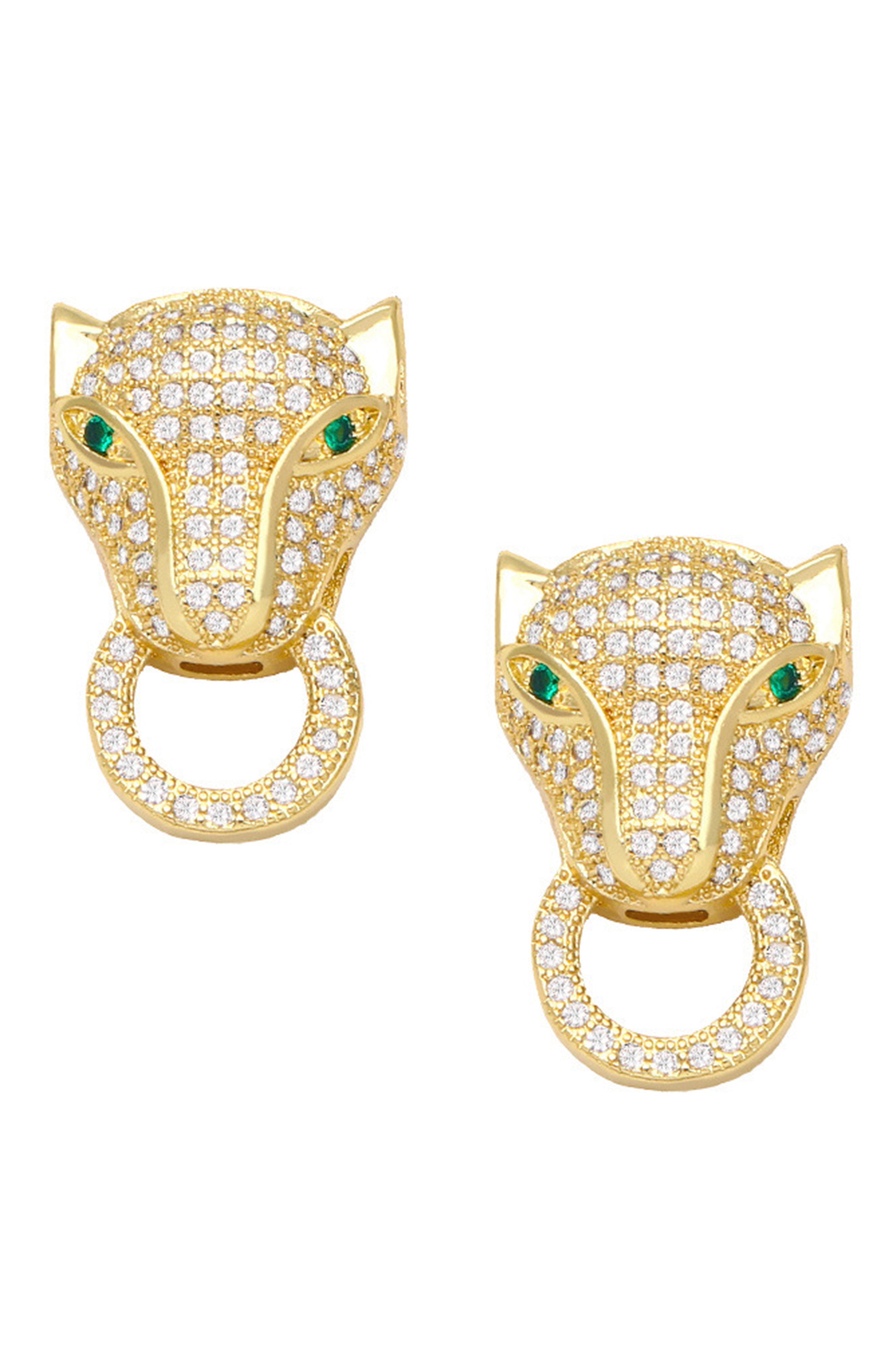 Pendientes de circonita cúbica con cabeza de leopardo E7175