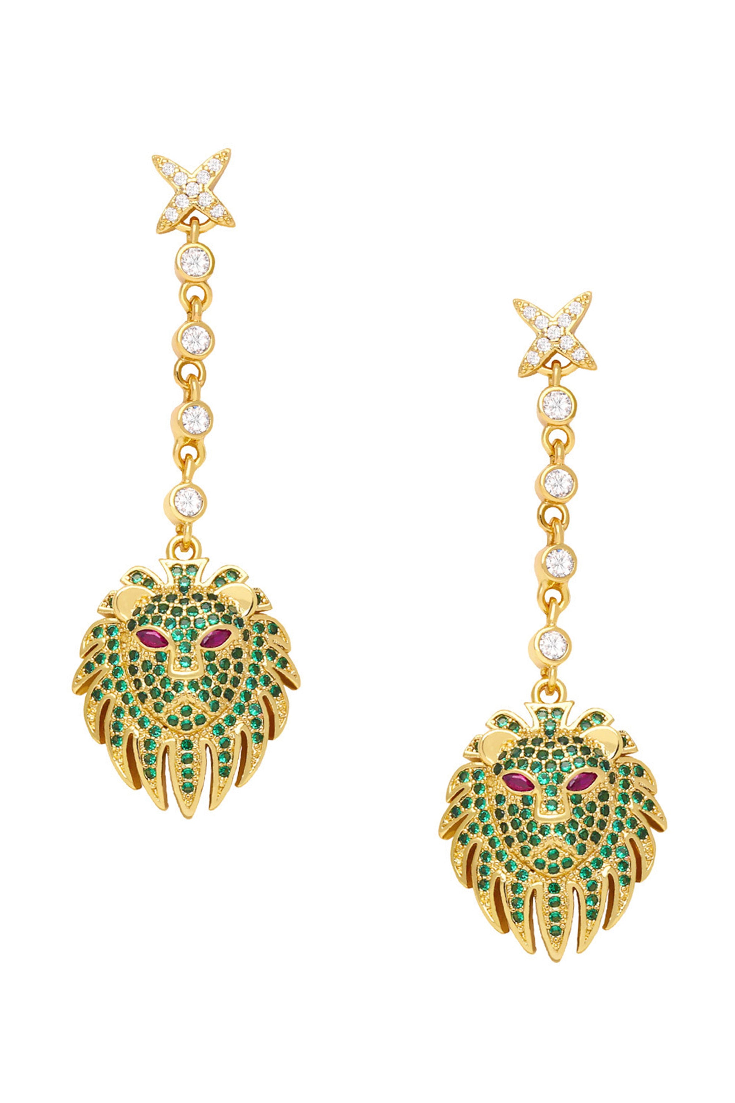 Pendientes de circonita cúbica con cabeza de león E7176