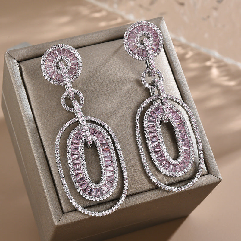 Kristina Oval Cubic Zirconia Earrings E7223 Pink