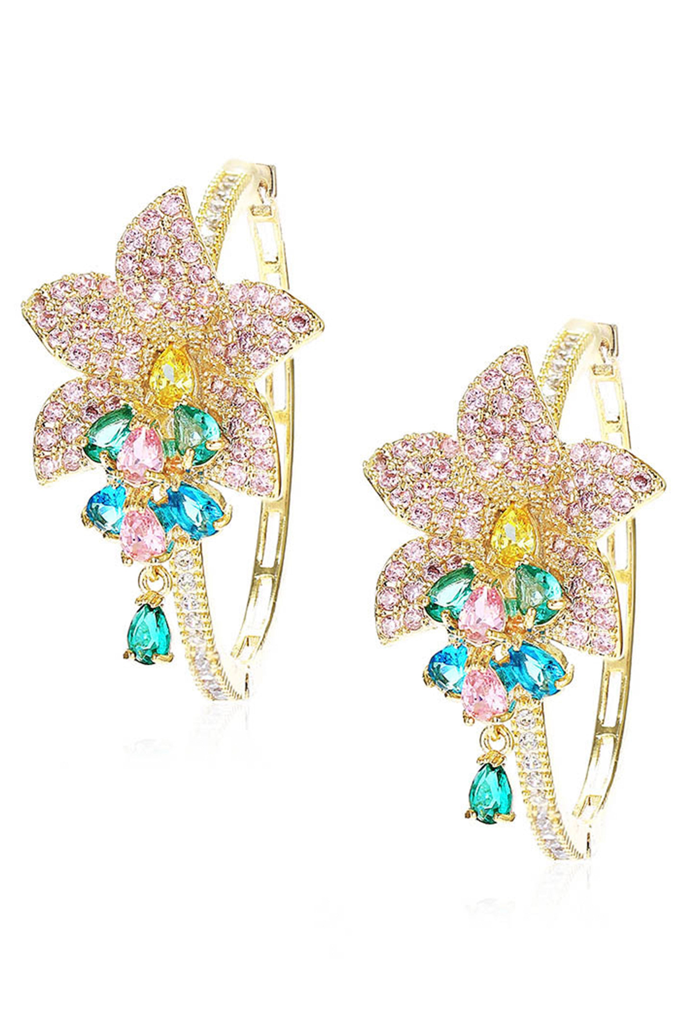 Pendientes de aro con circonitas cúbicas y diseño floral E7230