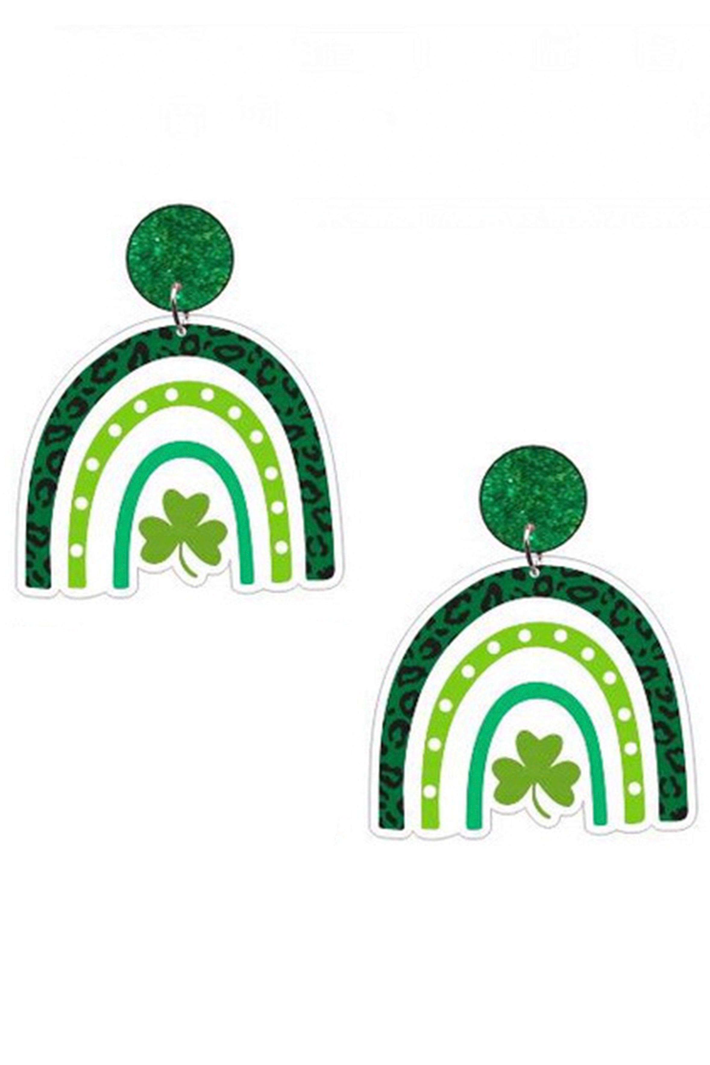 Pendientes acrílicos con forma de trébol y arcoíris E7256