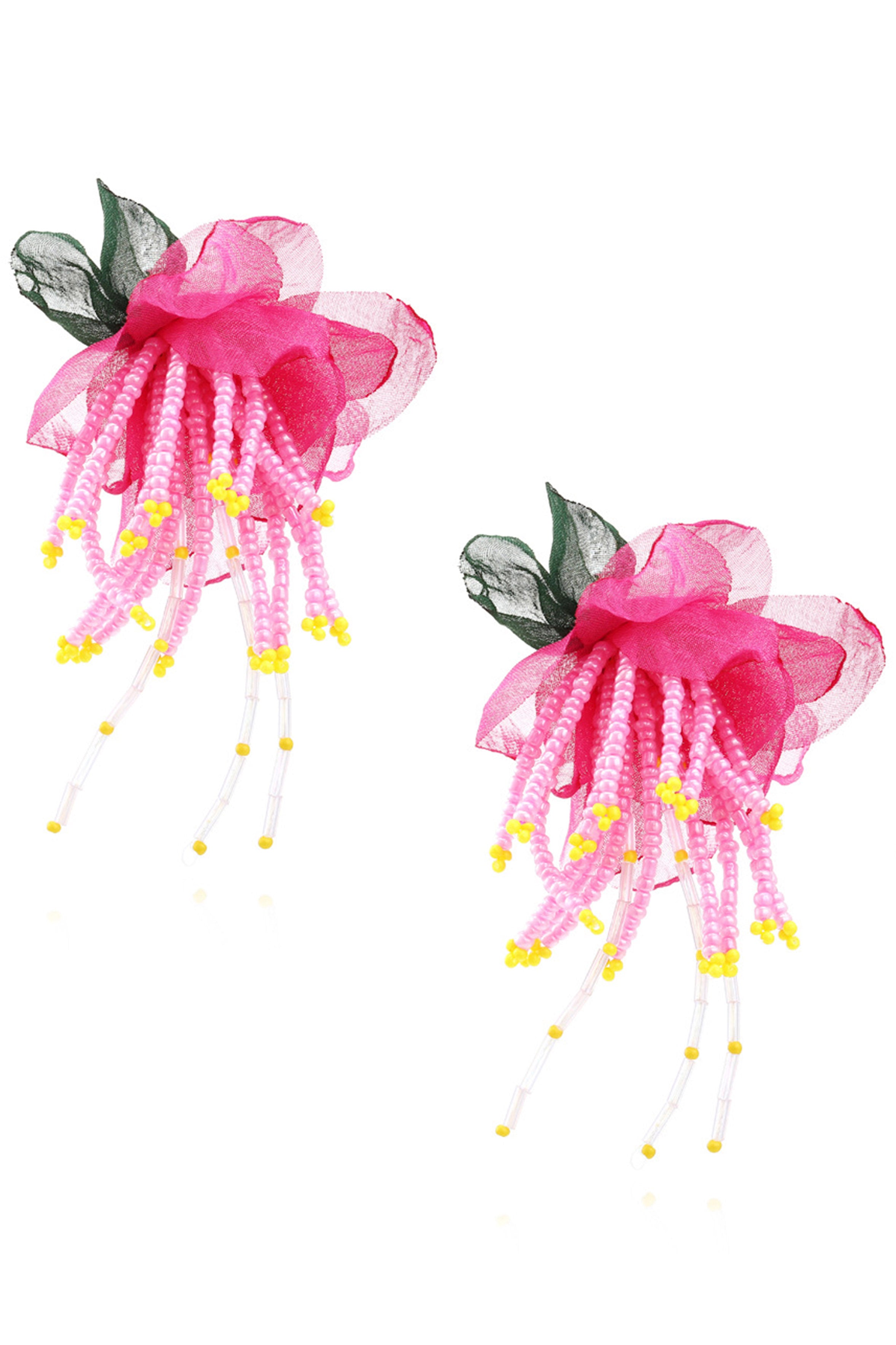 Floral Seed Bead Chiffon Earrings E7267