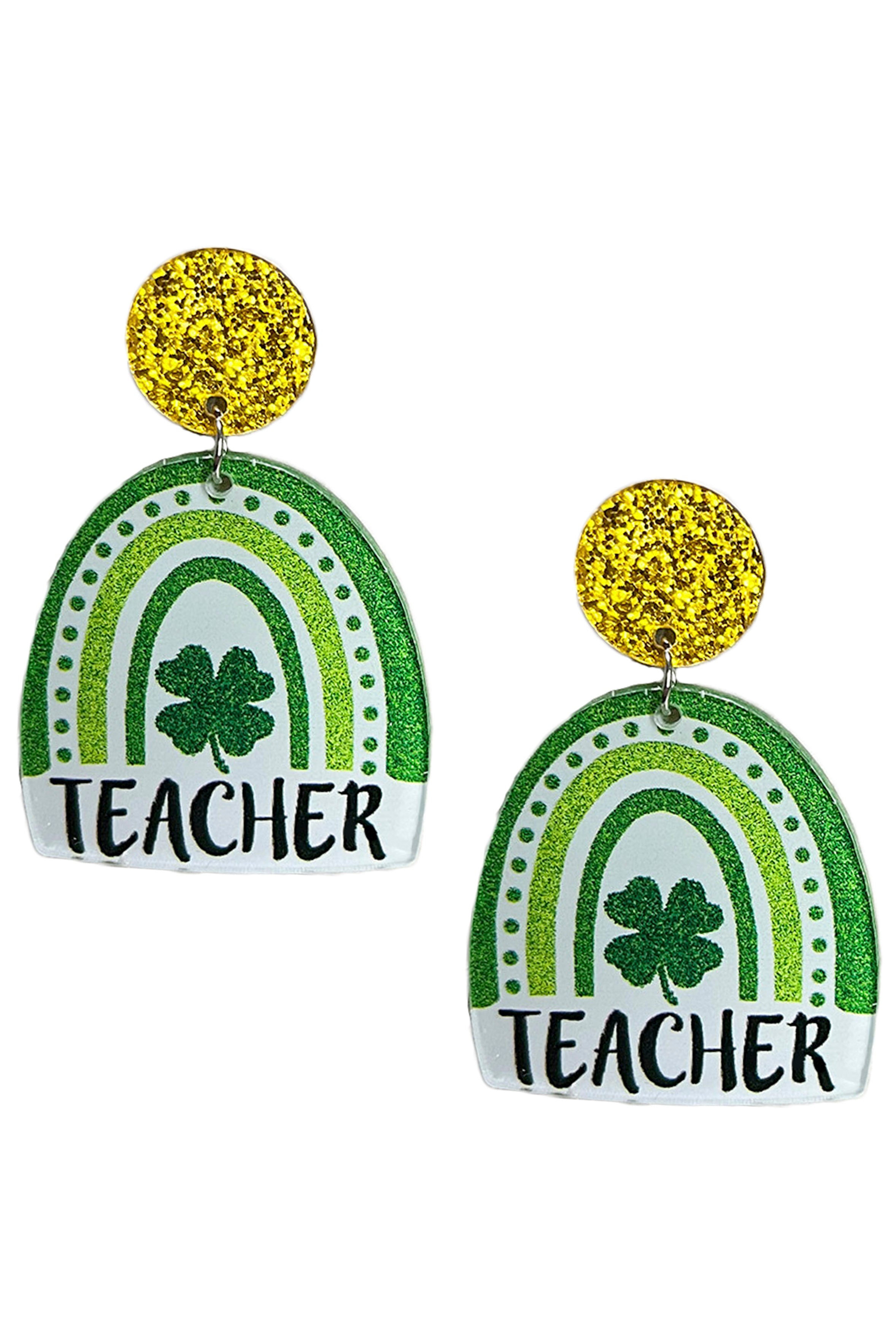 Pendientes acrílicos de trébol arcoíris para profesores E7272
