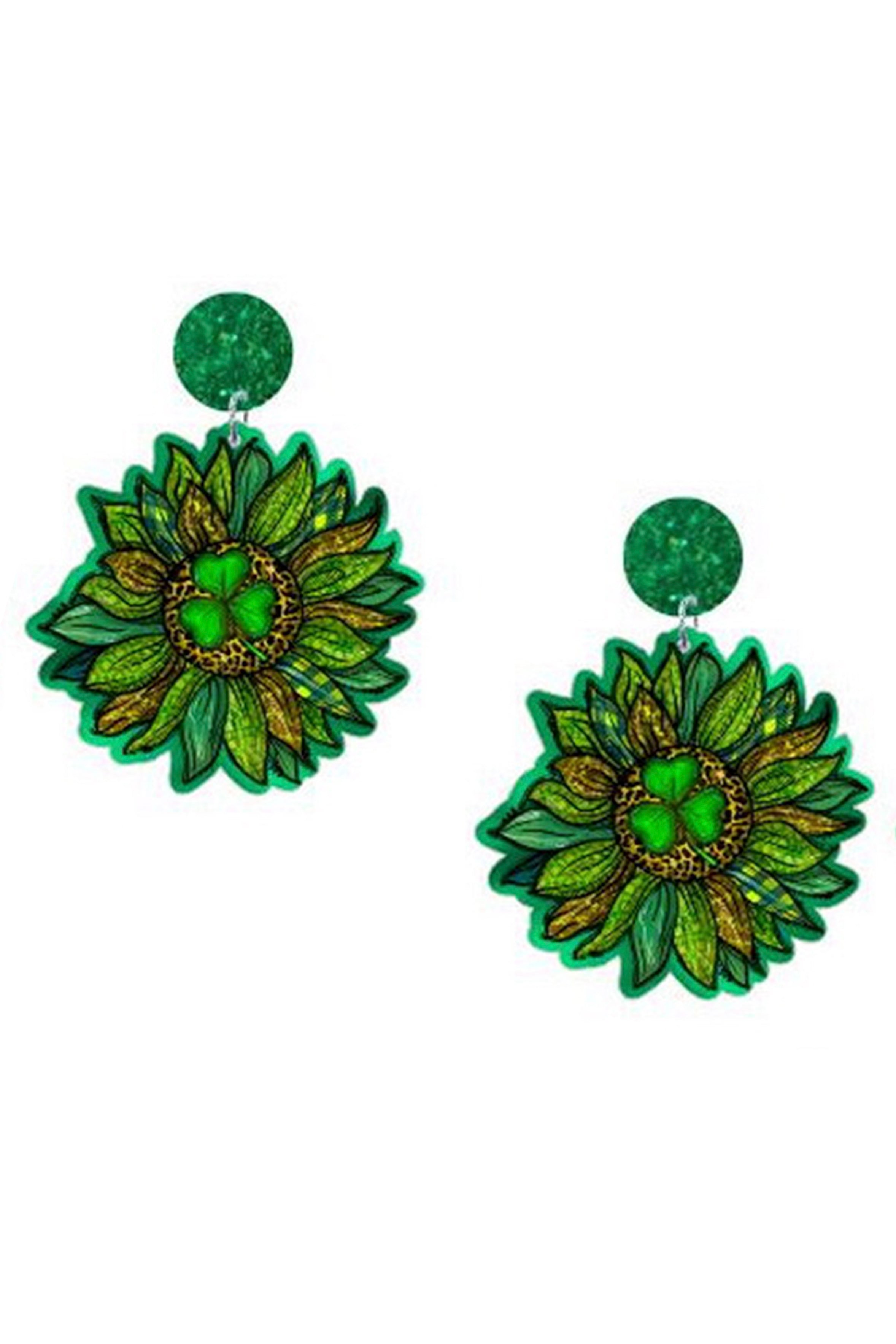 Pendientes acrílicos con flores verdes E7282