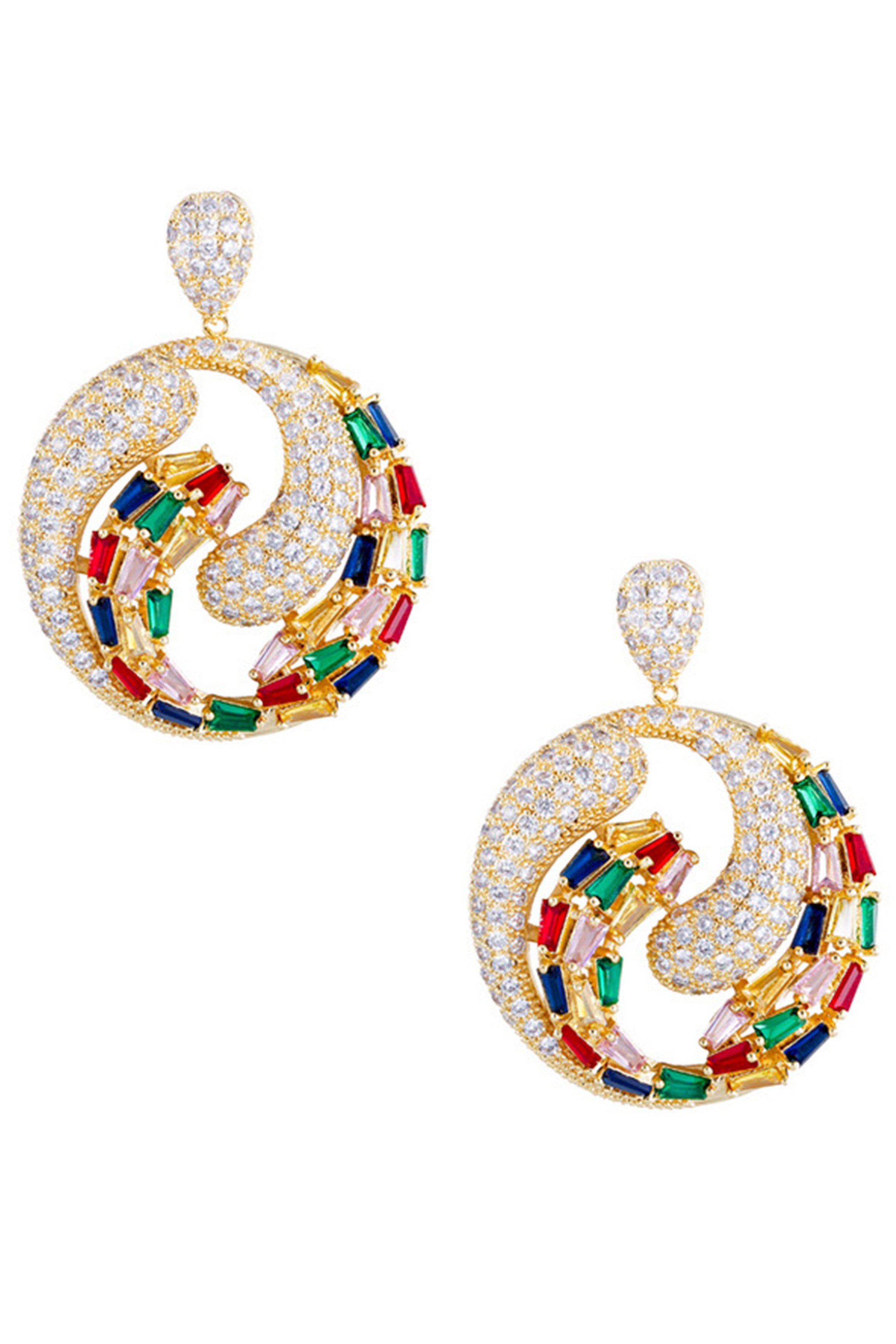 Pendientes de circonitas cúbicas con círculos geométricos E7347