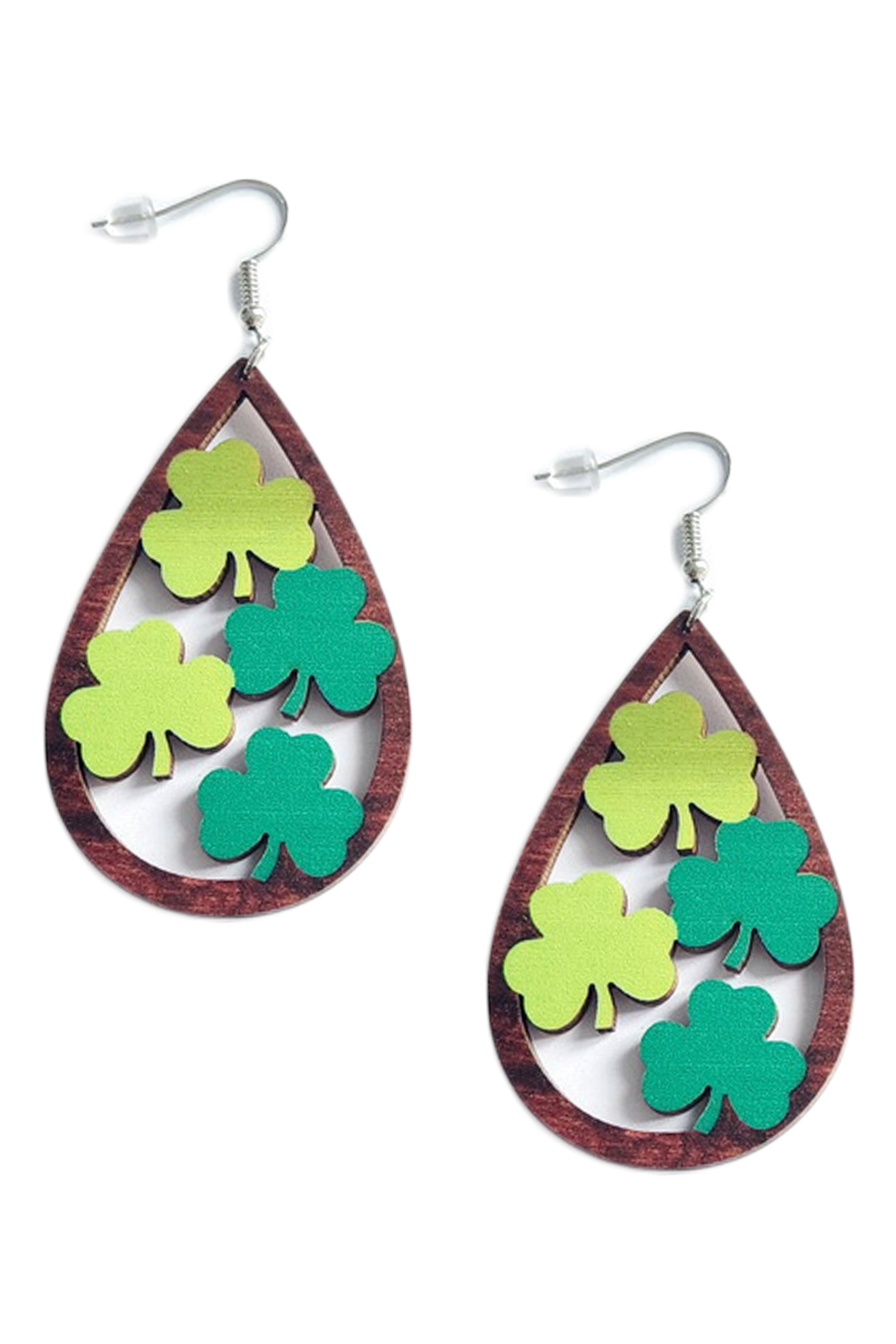 Pendientes de madera con forma de lágrima de trébol E7358