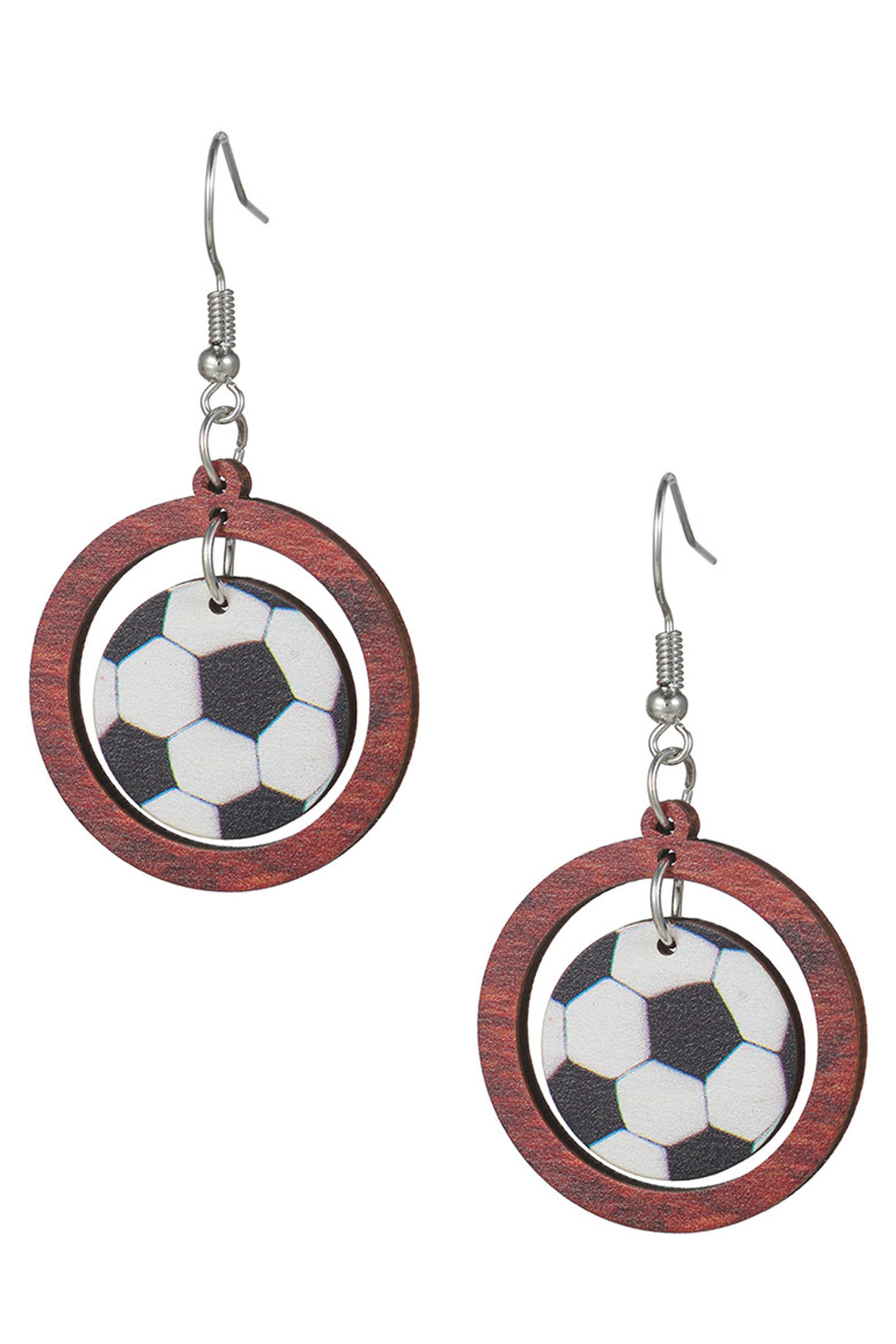 Football Circle Wooden Earrings E7498