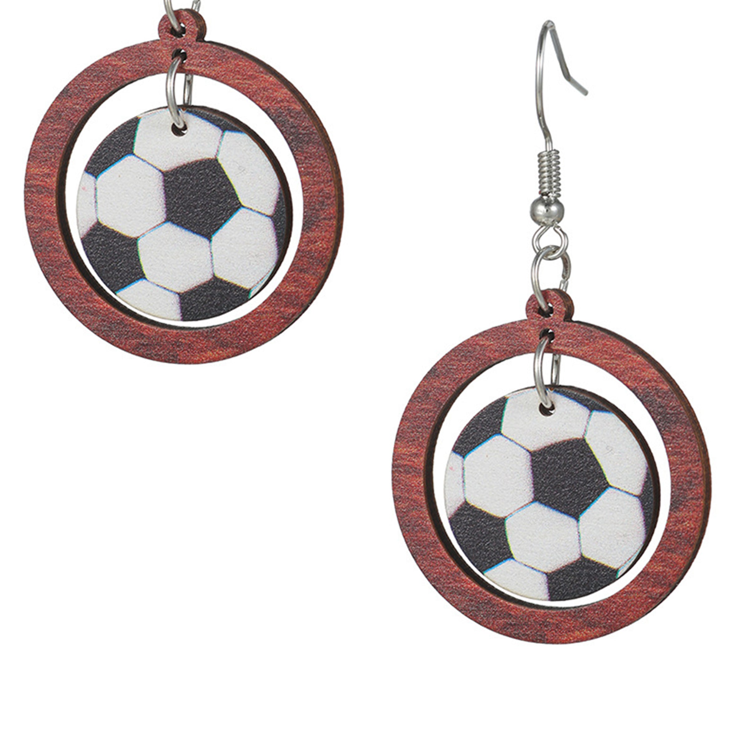 Football Circle Wooden Earrings E7498