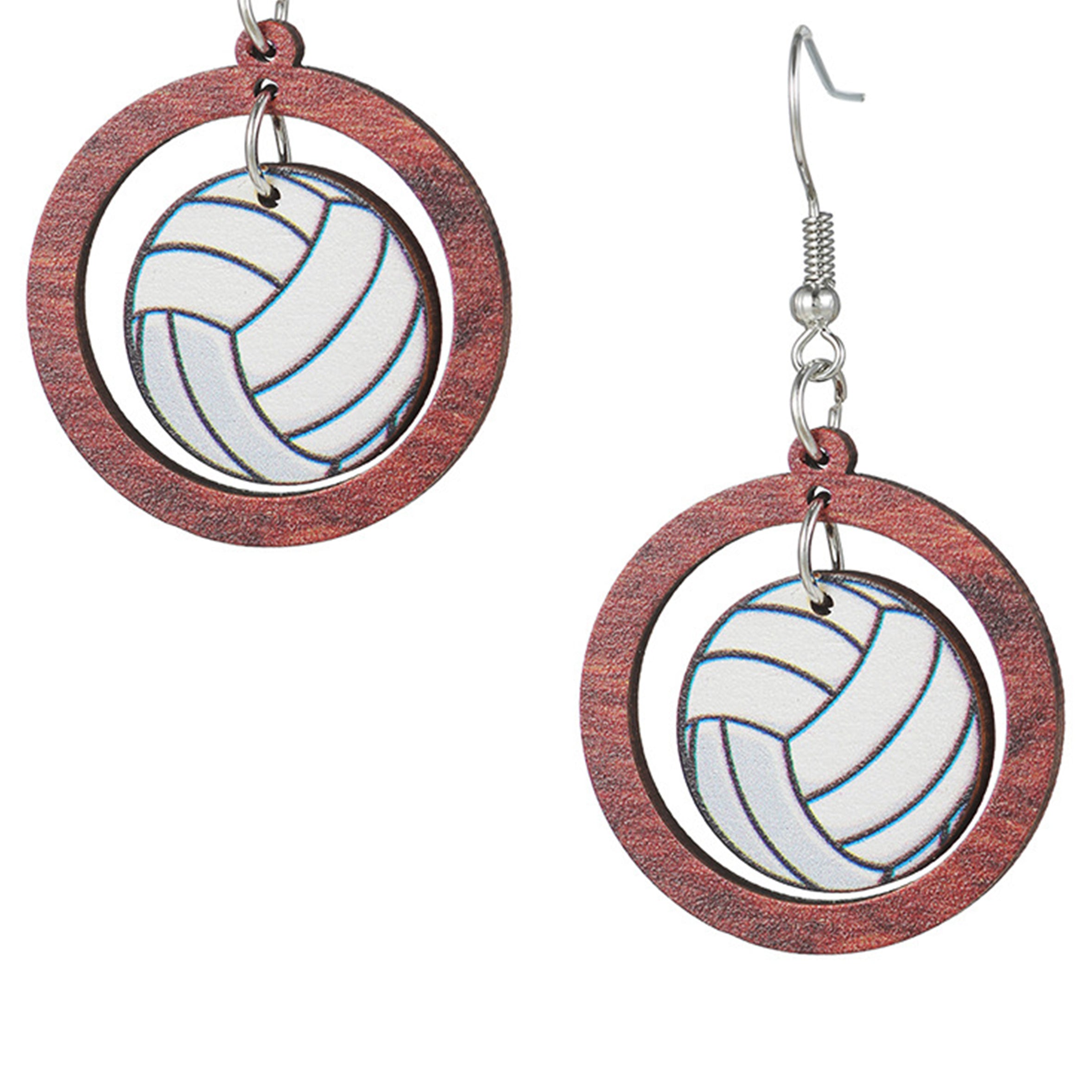 Volleyball Circle Wooden Earrings E7500