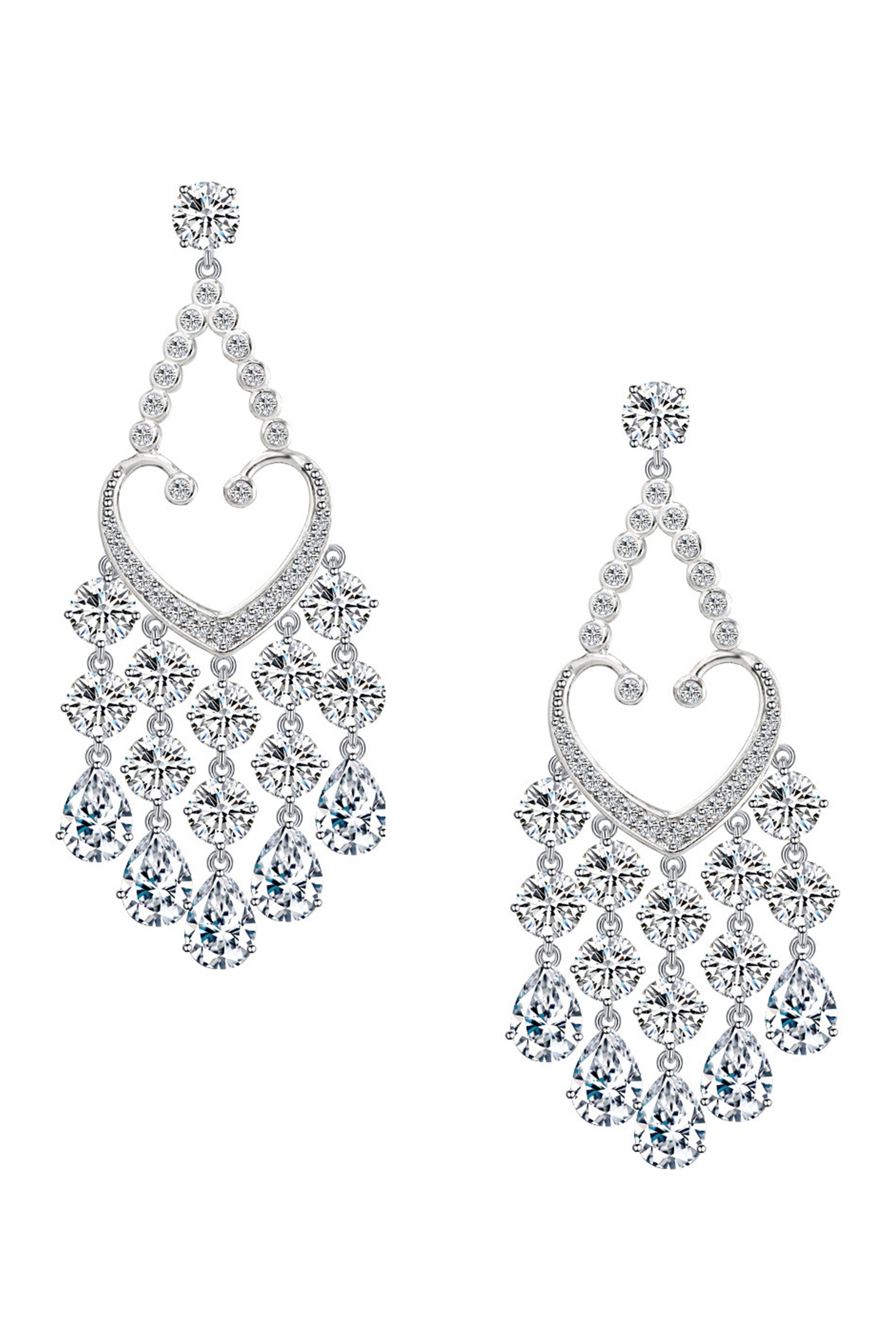 Heart Tassel Cubic Zirconia Hoop Earrings E7505