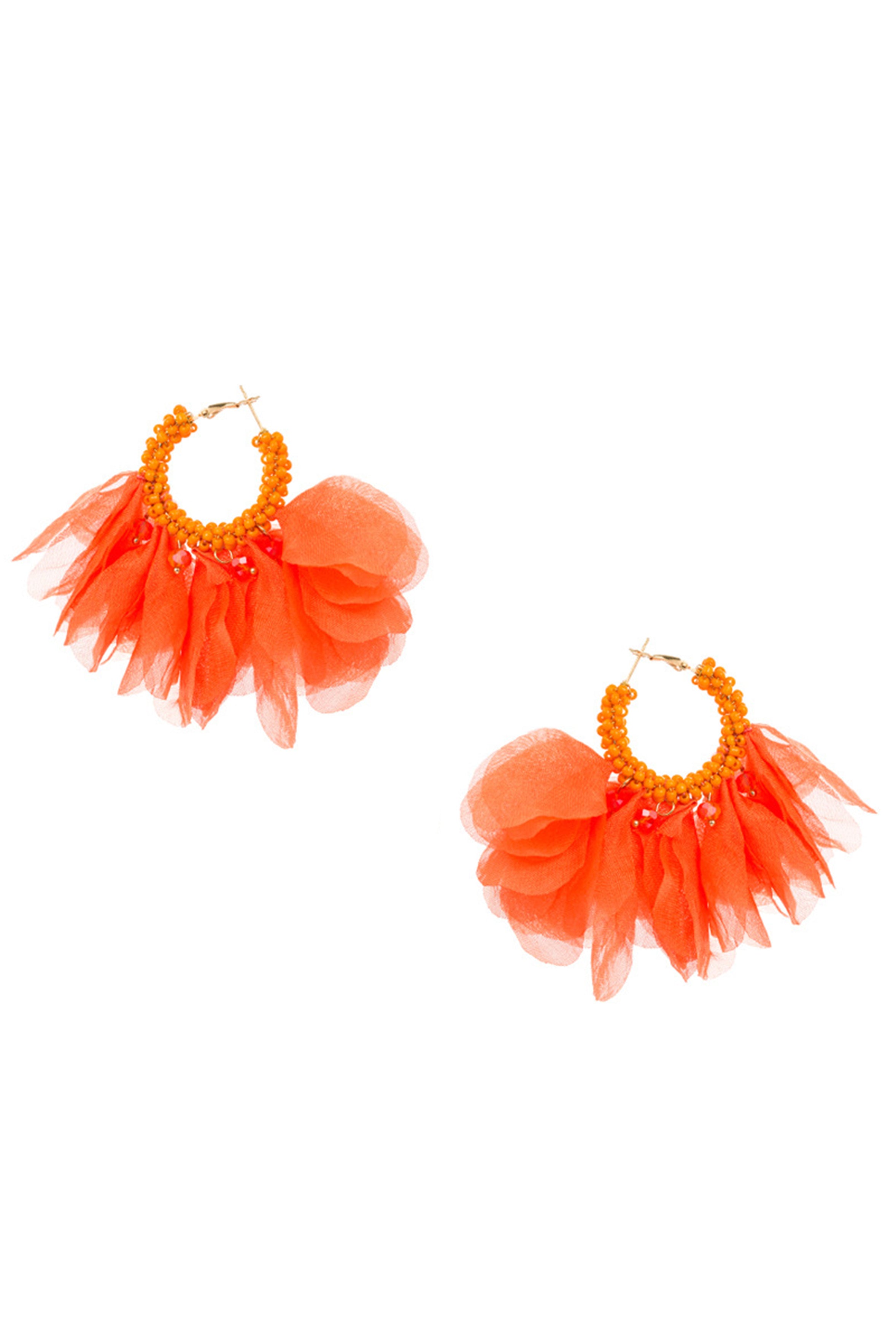 Floral Chiffon Seed Bead Hoop Earrings E7572