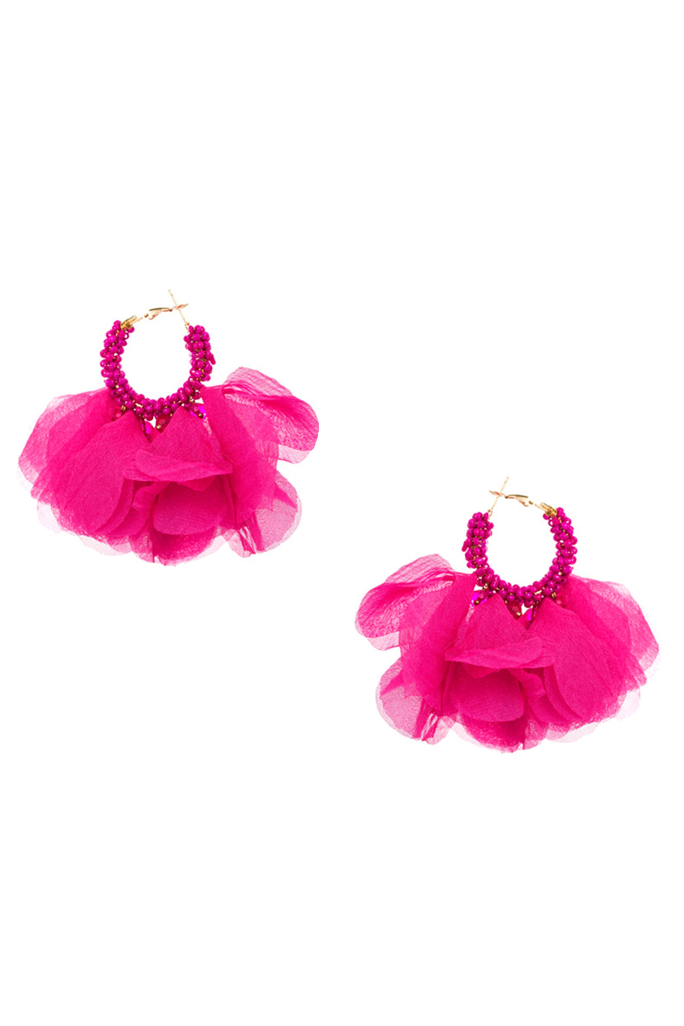 Floral Chiffon Seed Bead Hoop Earrings E7572