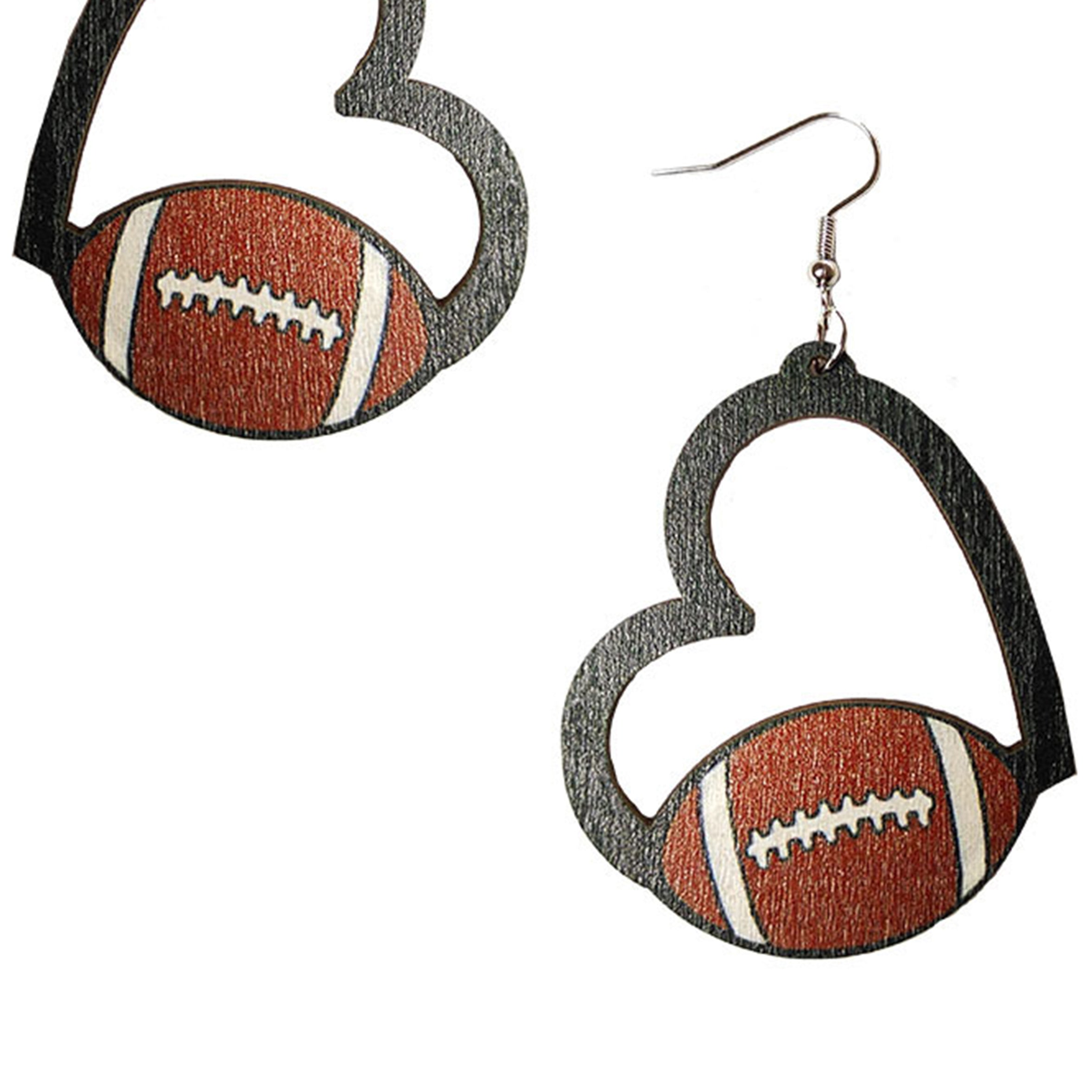 Football Heart Wooden Earrings E7593