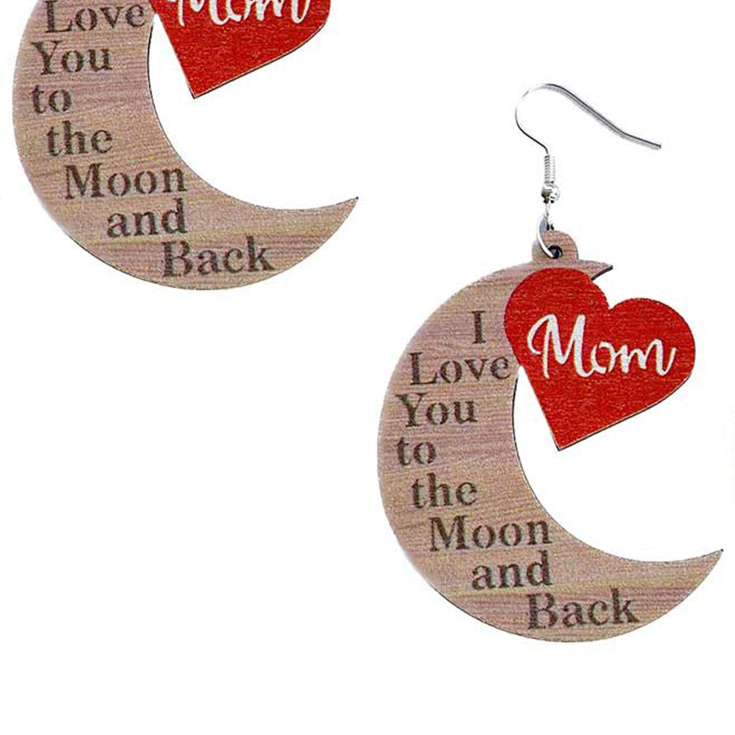 Moon Love Mom Wooden Earrings E7600