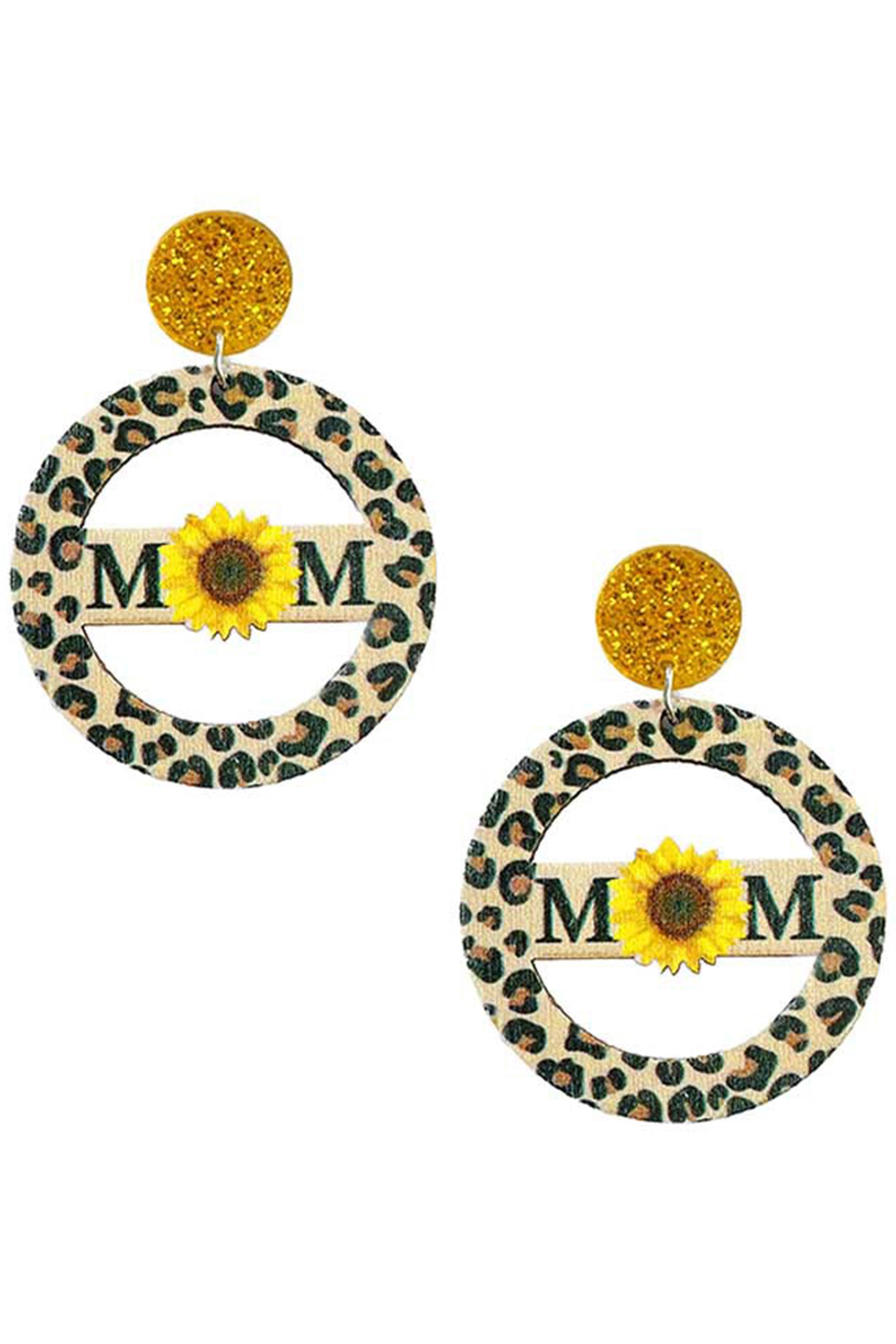 Pendientes circulares de madera con estampado de animales de mamá E7601