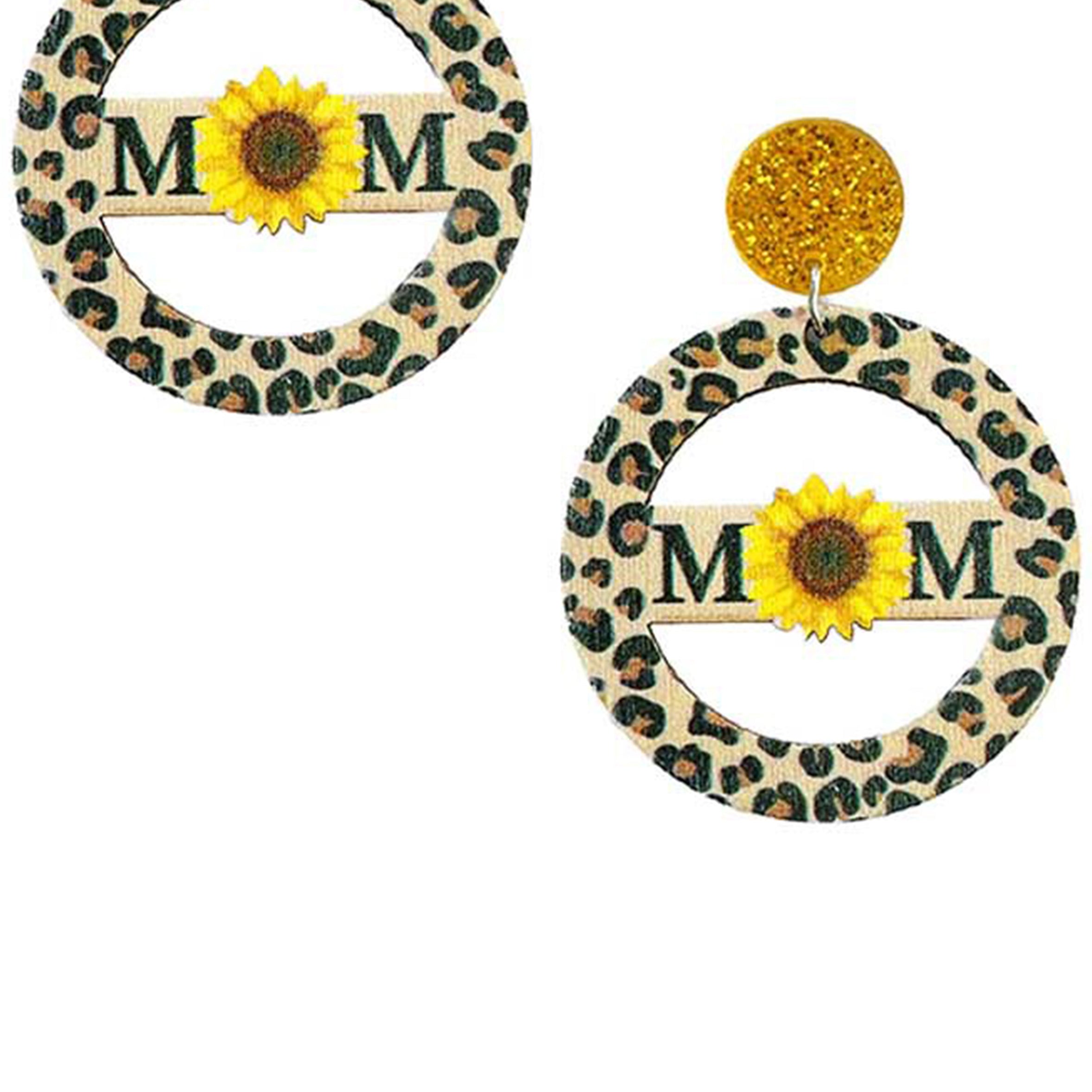 Animal Printed Mom Circle Wooden Earrings E7601