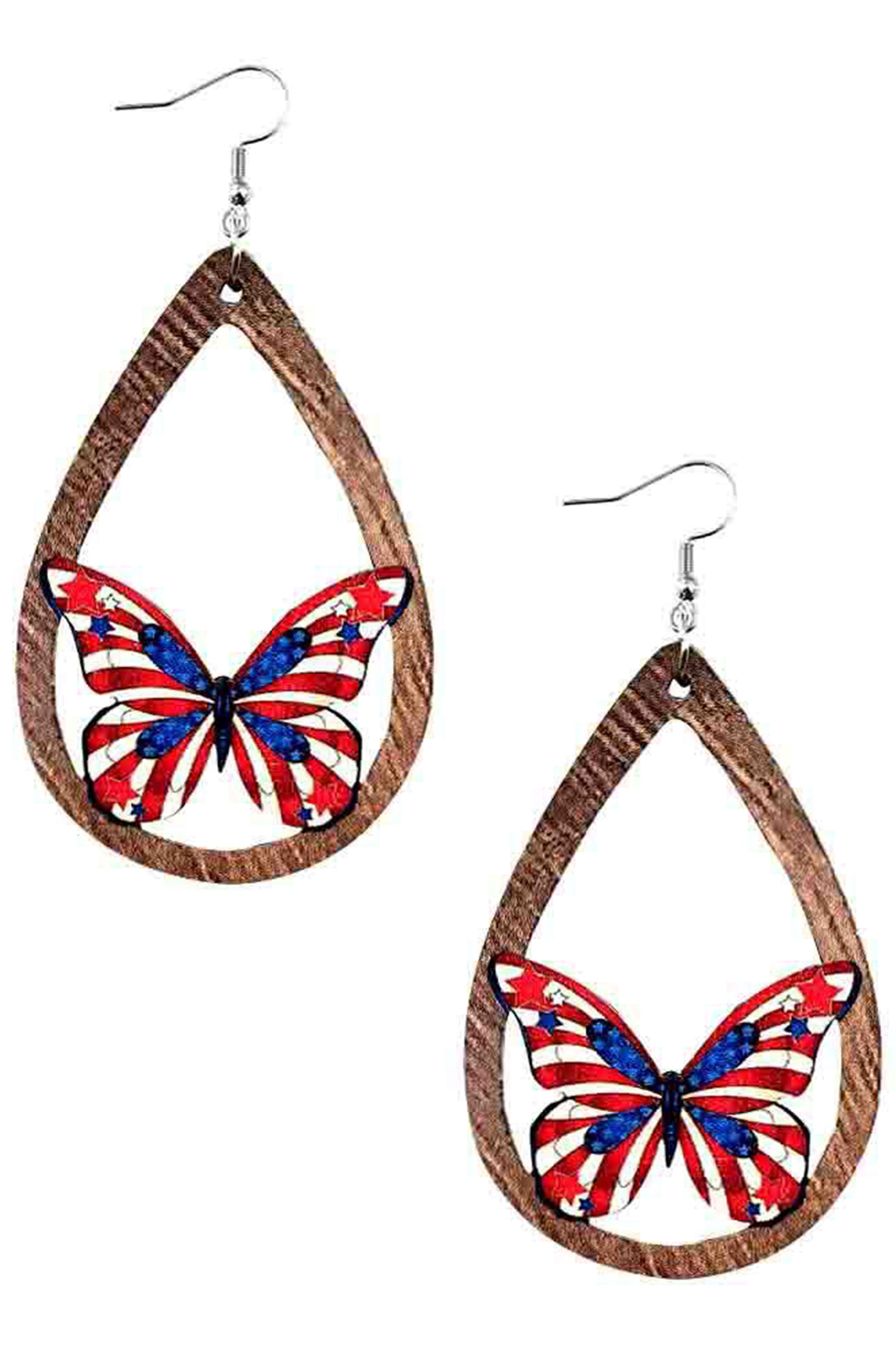 Butterfly Teardrop American Flag Earrings E7633