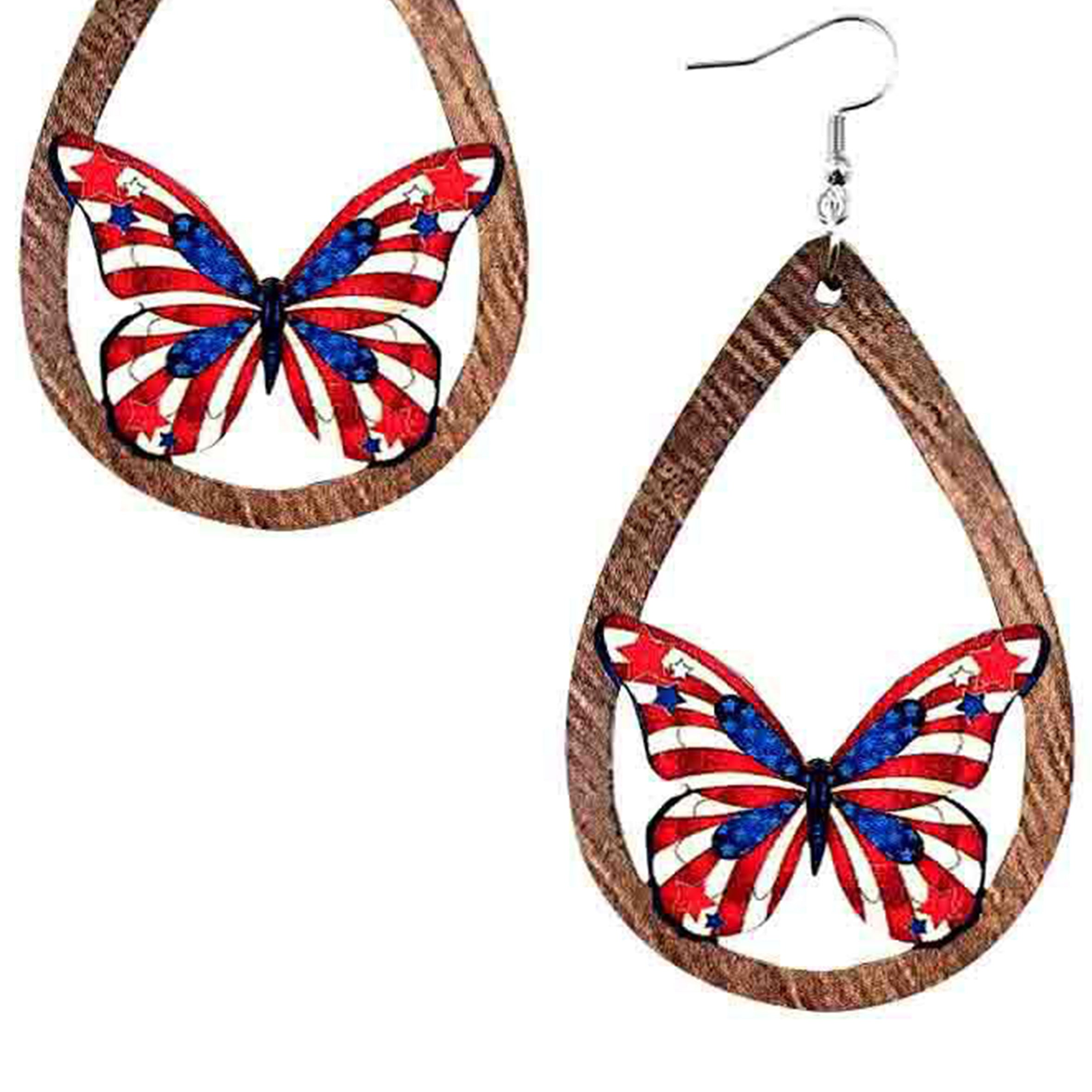 Butterfly Teardrop American Flag Earrings E7633