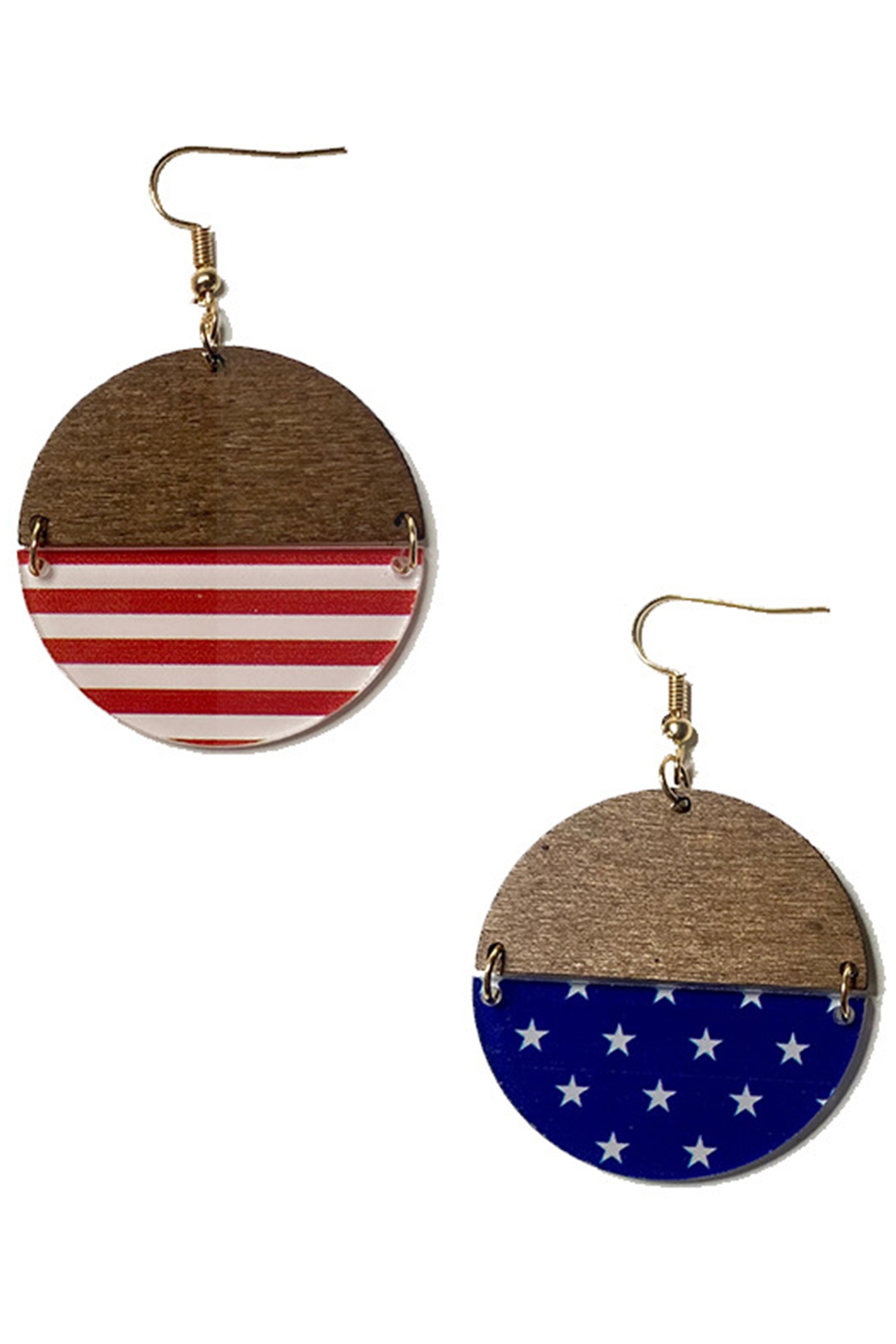 Pendientes de madera con forma de círculo con la bandera estadounidense E7646