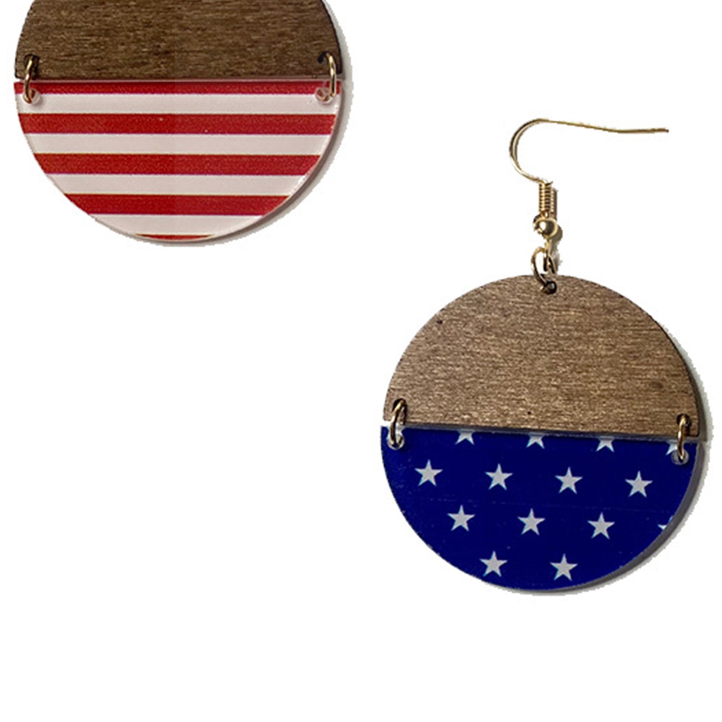 American Flag Circle Wooden Earrings E7646