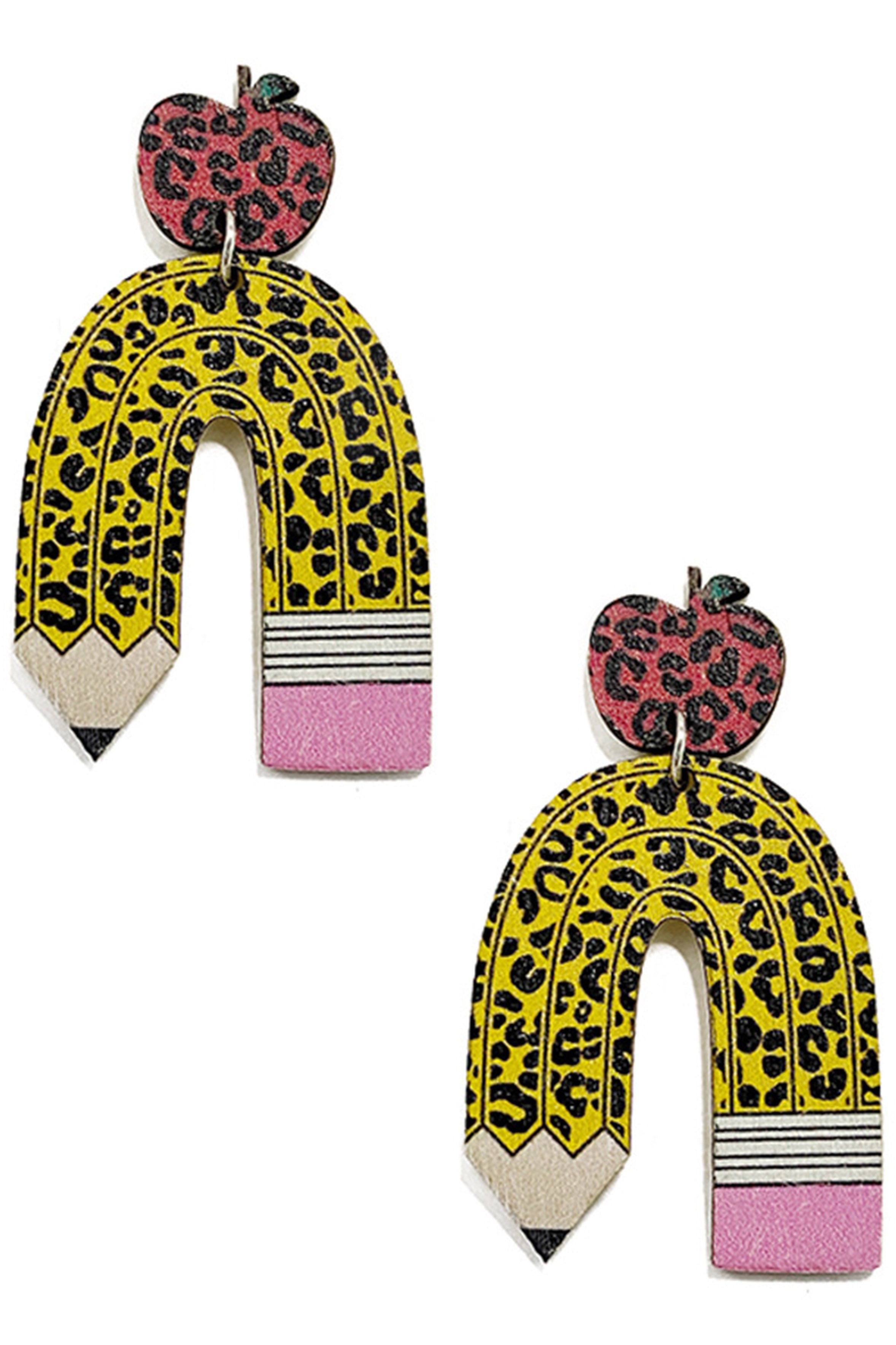 Pendientes de madera con forma de lápiz y estampado animal E7649