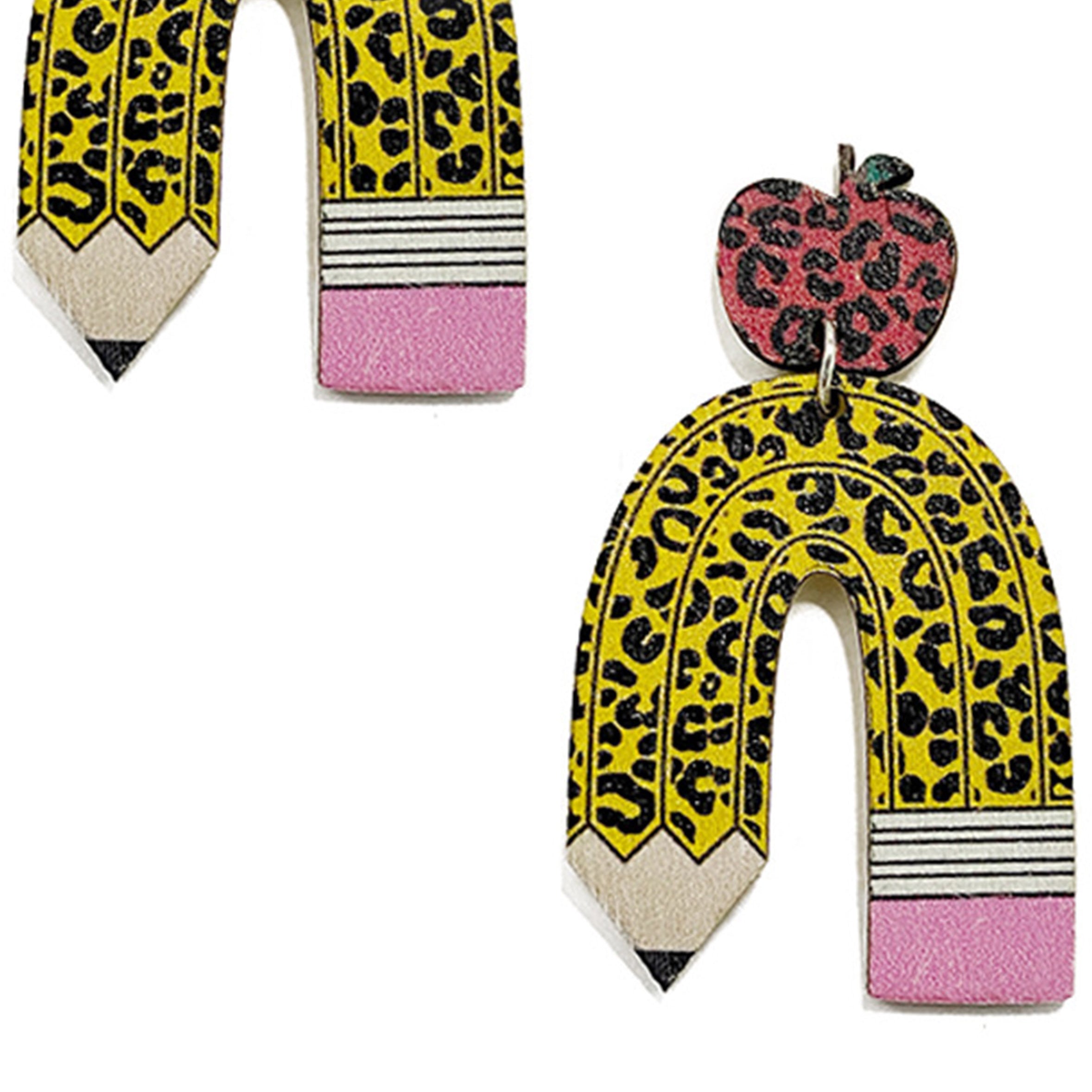 Animal Printed Bend Pencil Wooden Earrings E7649