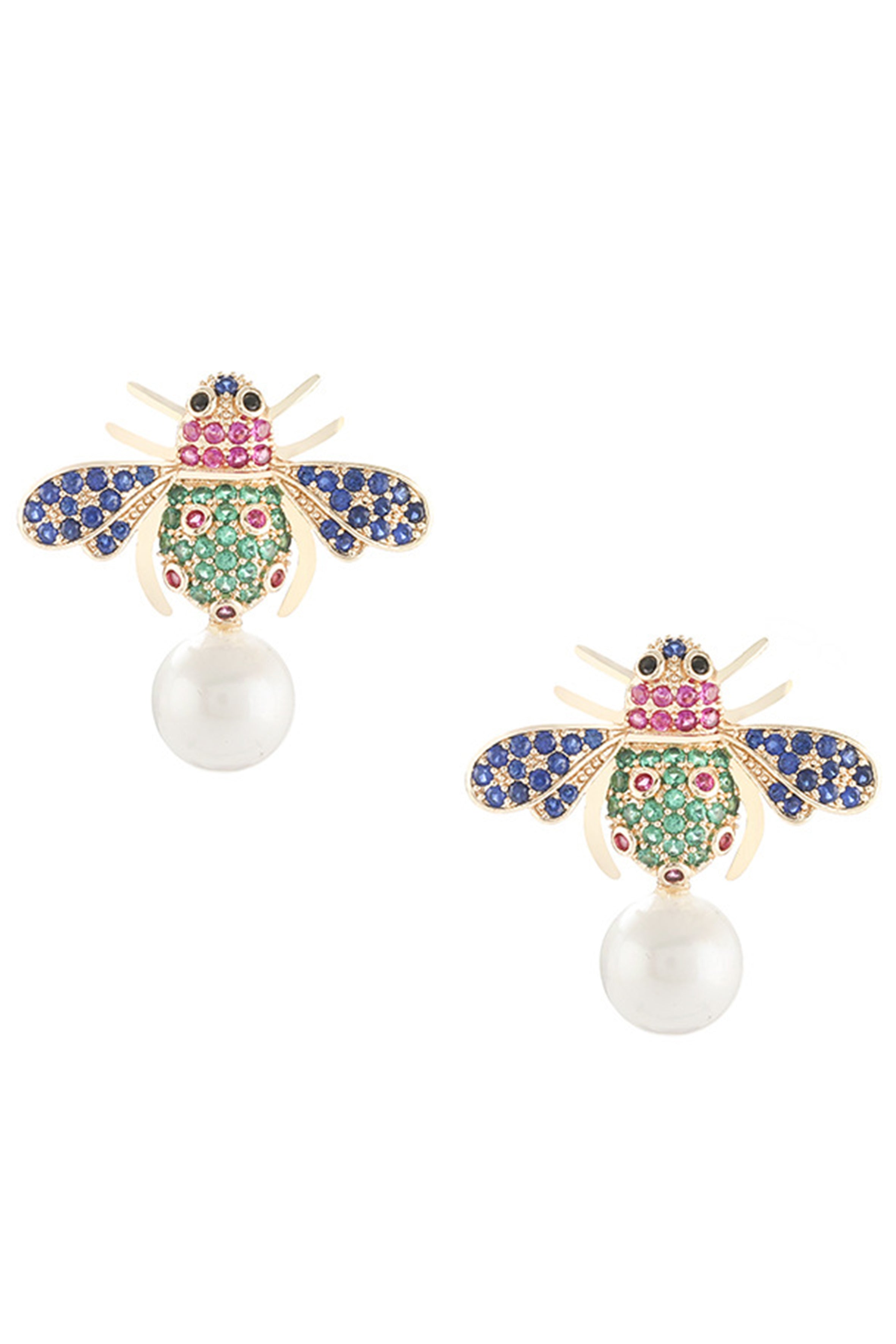 Pendientes de circonita cúbica con forma de abeja y perla E7658