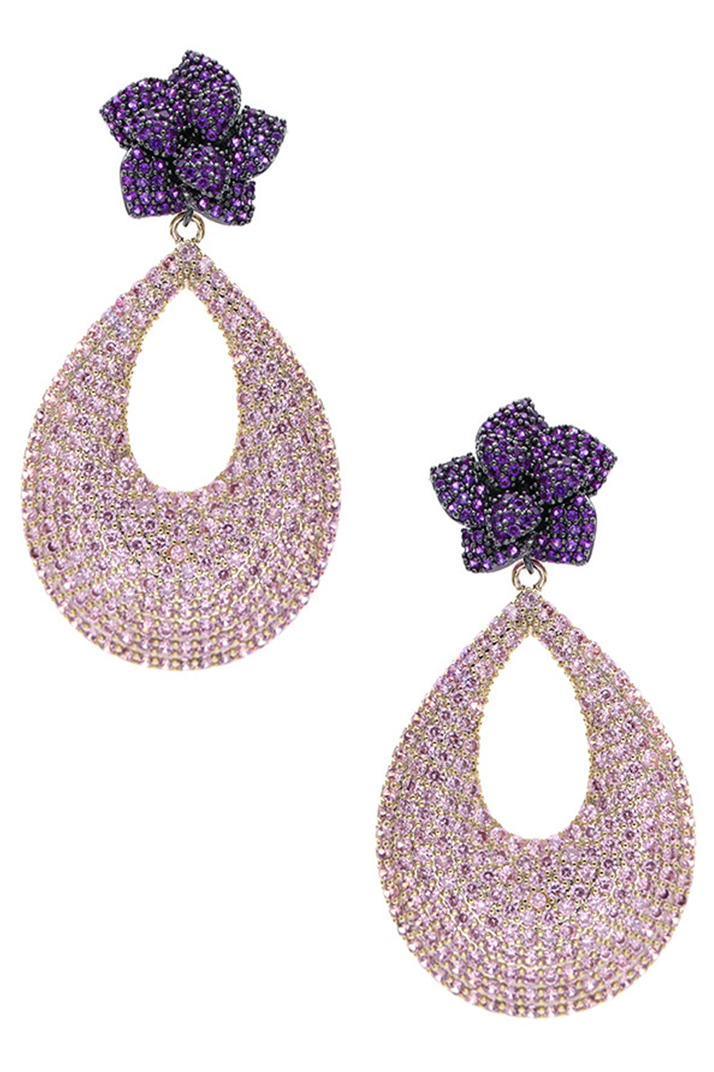 Pendientes de circonita cúbica con forma de lágrima floral E7666