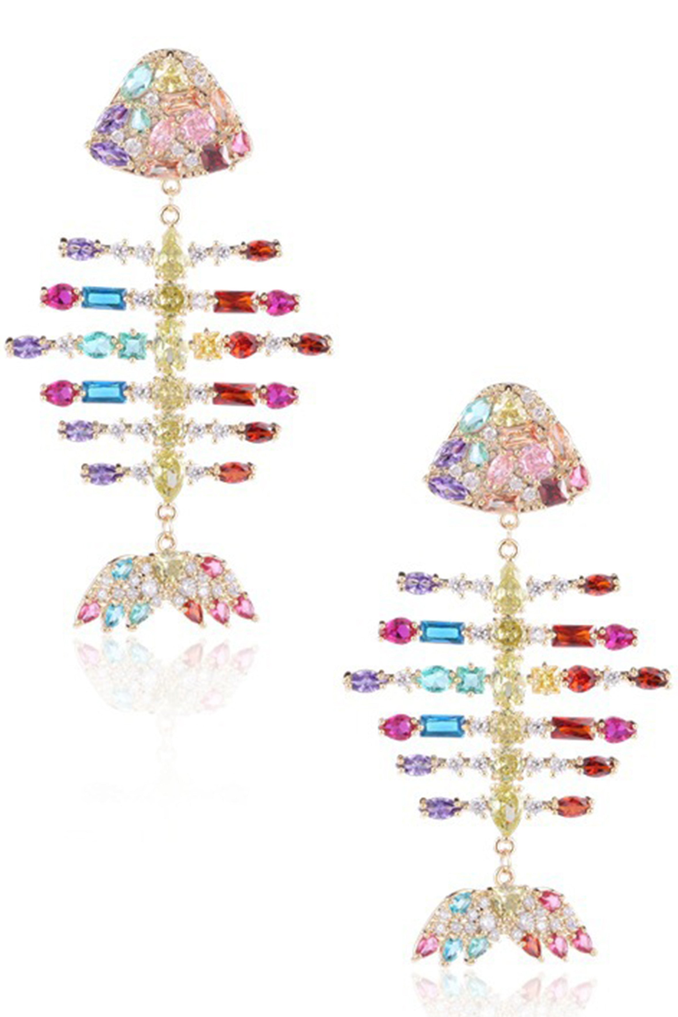 Pendientes de circonita cúbica con diseño de espina de pescado E7696