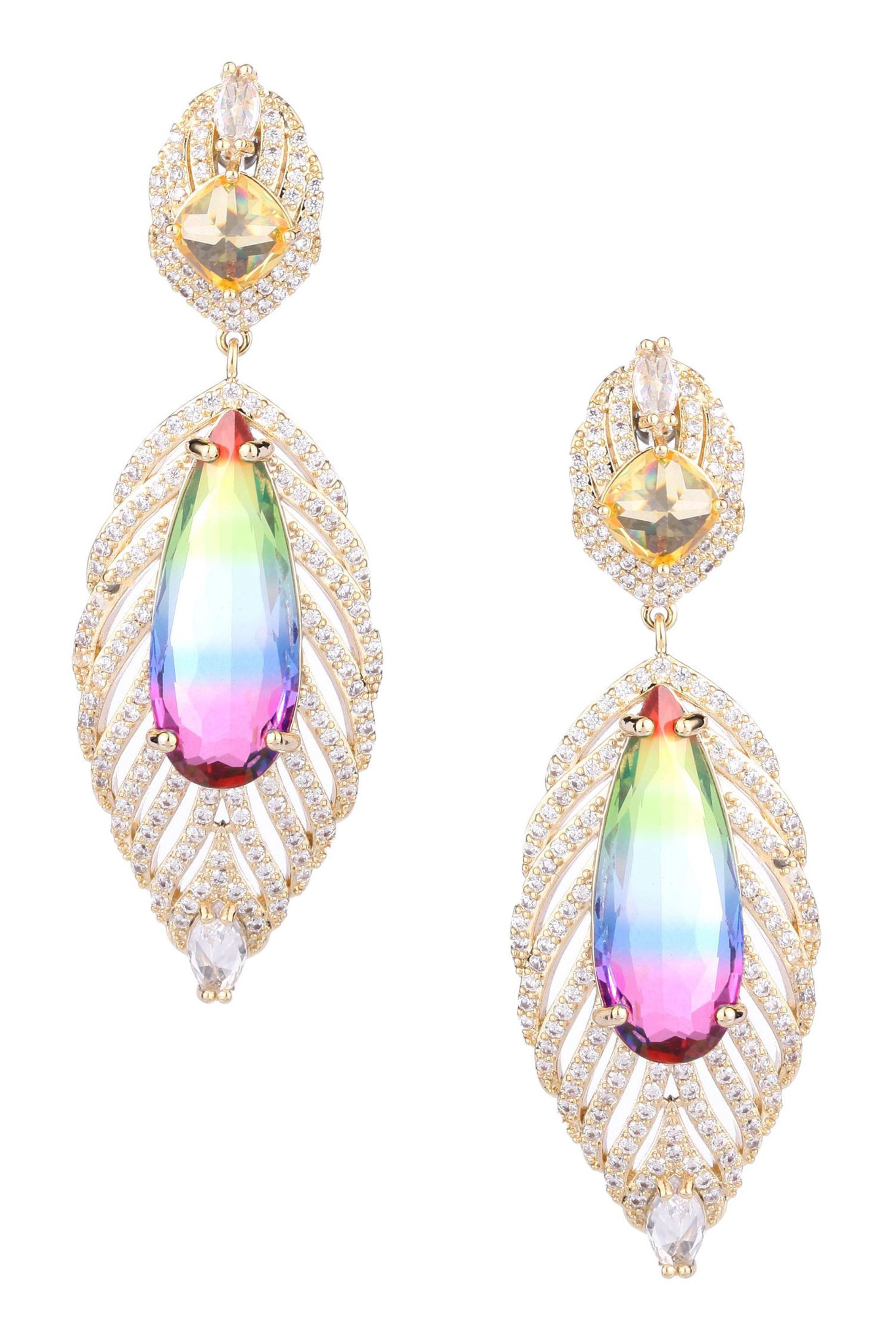 Pendientes de circonita cúbica con forma de hoja E7707