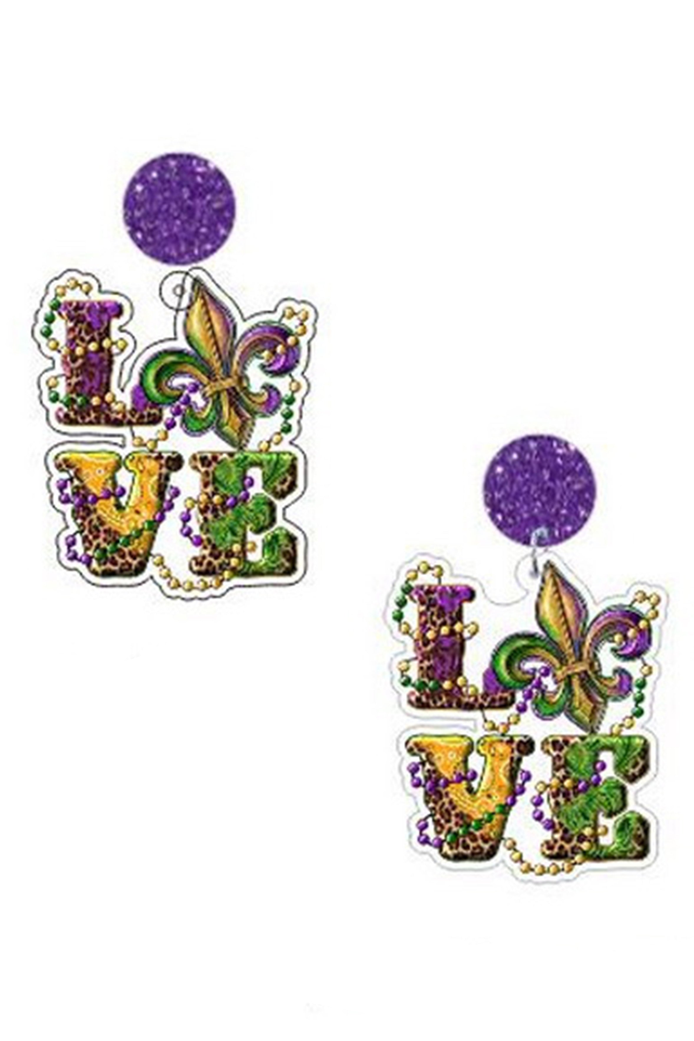 LOVE Mardi Gras Acrylic Earrings E7730