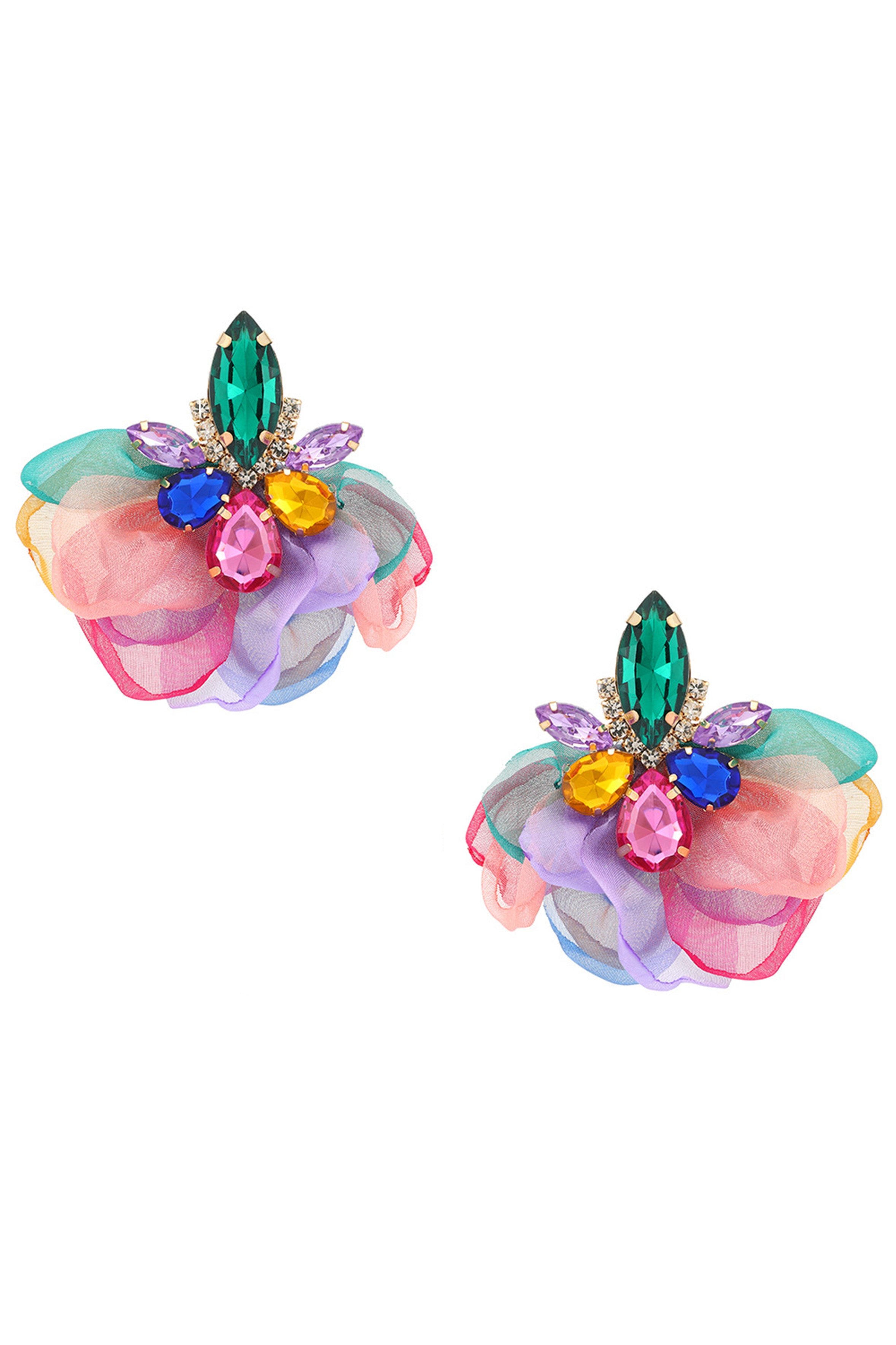 Floral Rhinestone Chiffon Earrings E7782