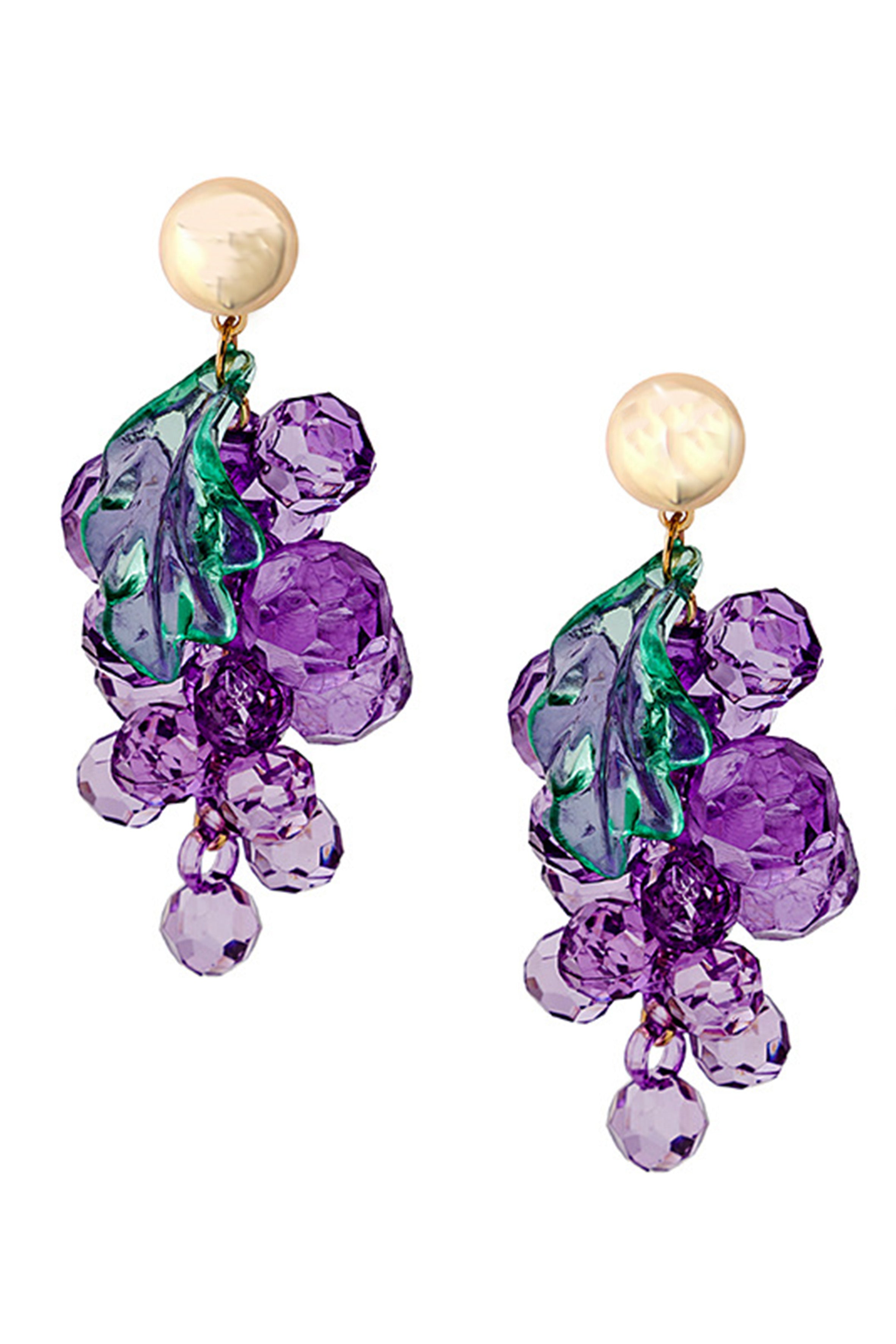 Pendientes de clip con cuentas de cristal de uva E7790